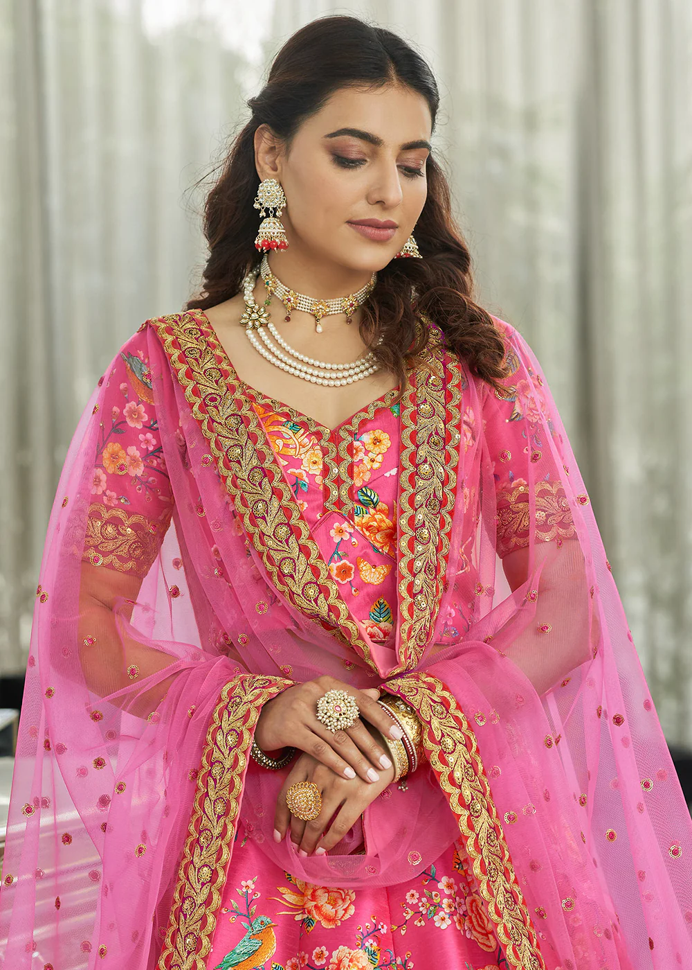 Marvelous Deep Pink Art Silk Floral Printed Lehenga Choli - Image 3