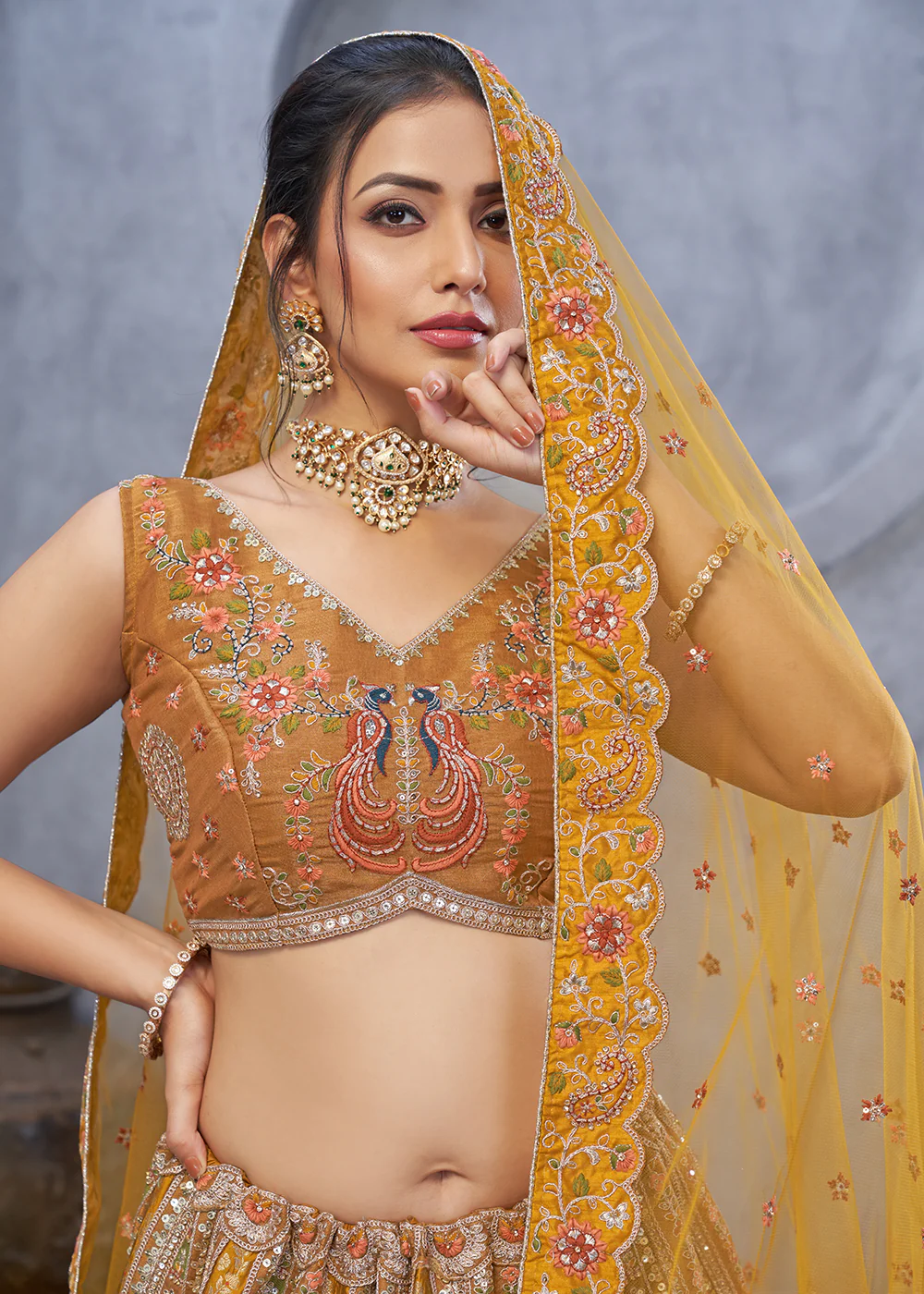 Marvelous Mustard Hand Embroidered Bridal Lehenga Choli - Image 2