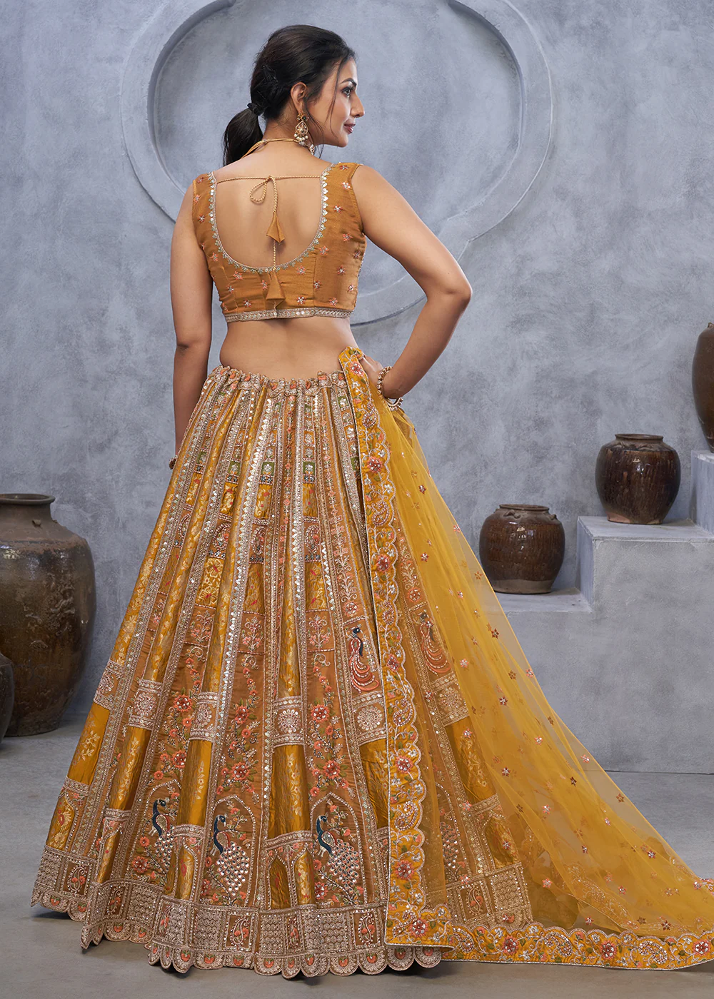 Marvelous Mustard Hand Embroidered Bridal Lehenga Choli - Image 3