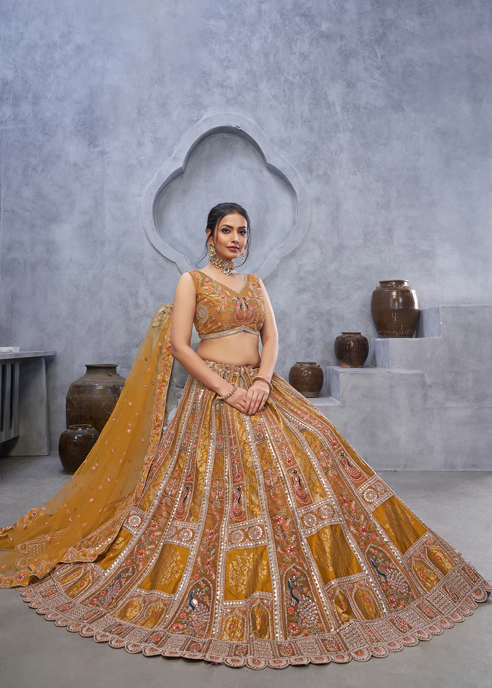 Marvelous Mustard Hand Embroidered Bridal Lehenga Choli - Image 4
