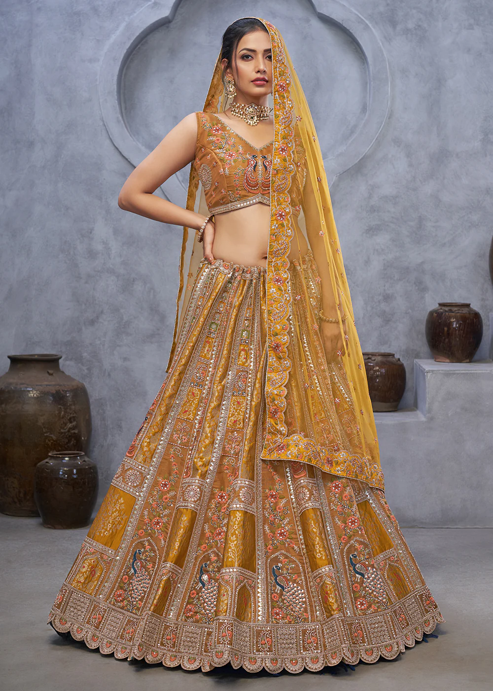 Marvelous Mustard Hand Embroidered Bridal Lehenga Choli - Image 5