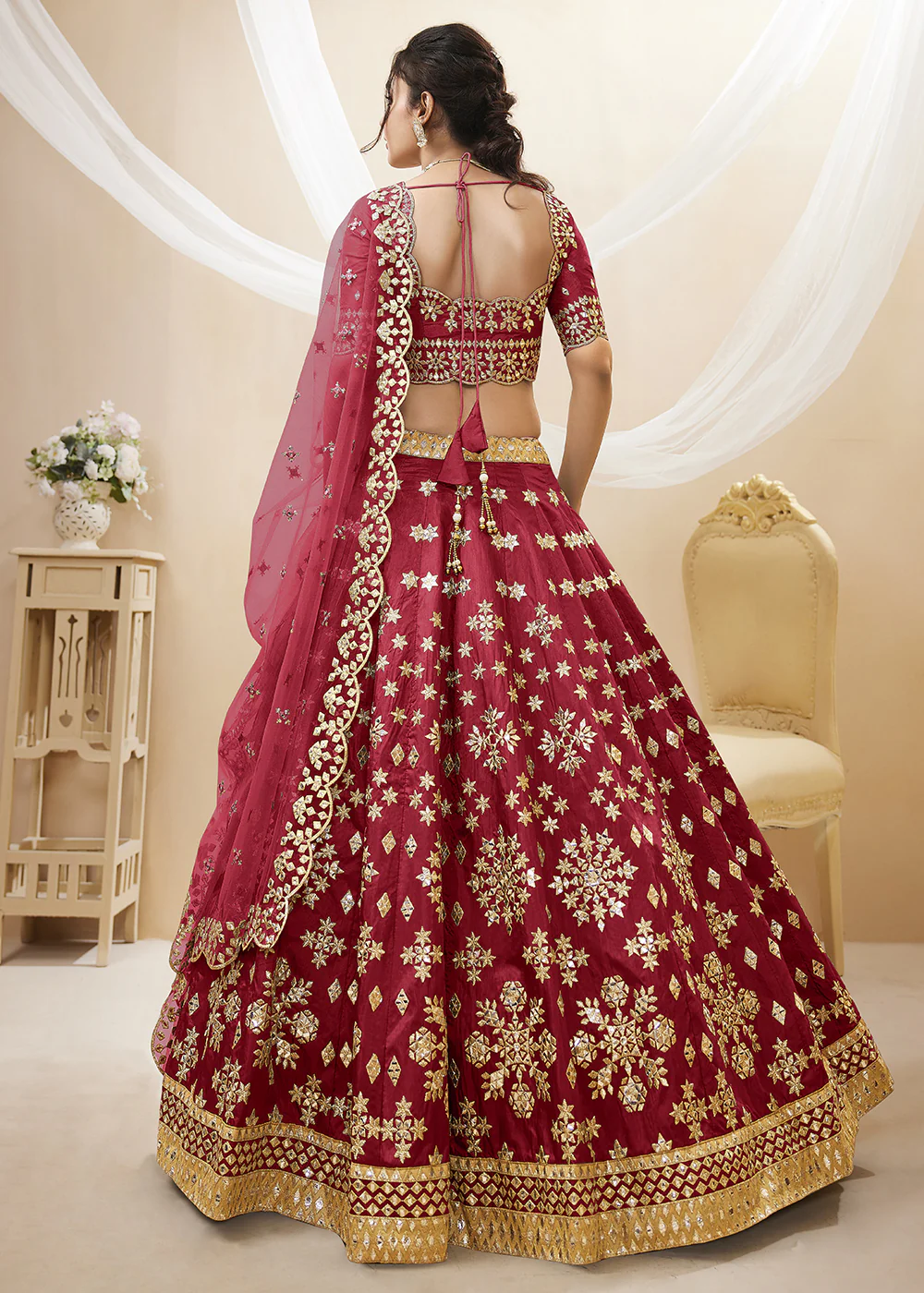 Marvelous Red Art Silk Embroidered Reception Wear Lehenga Choli - Image 2