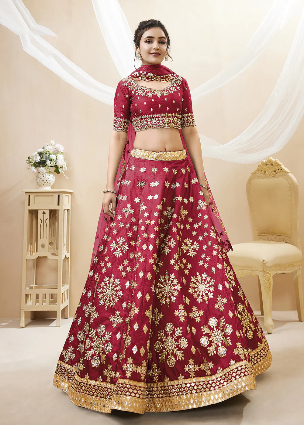 Marvelous Red Art Silk Embroidered Reception Wear Lehenga Choli - Image 4