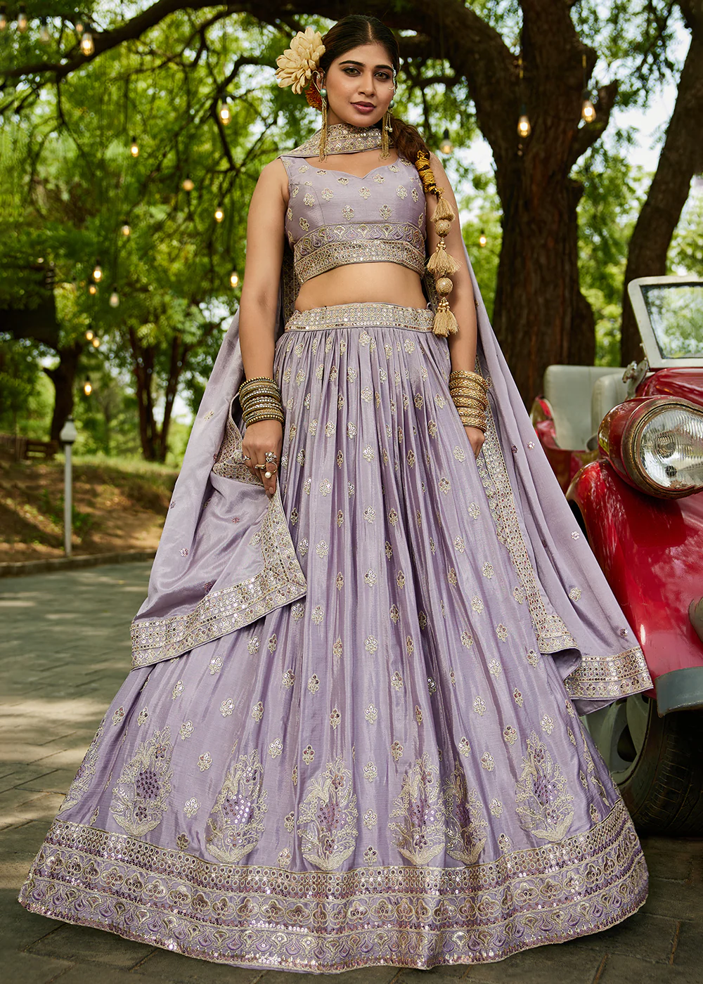 Mauve Cording Embroidered Wedding Lehenga Choli