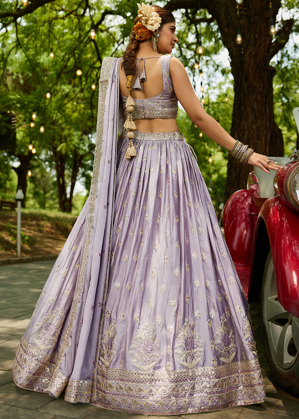 Mauve Cording Embroidered Wedding Lehenga Choli - Image 3