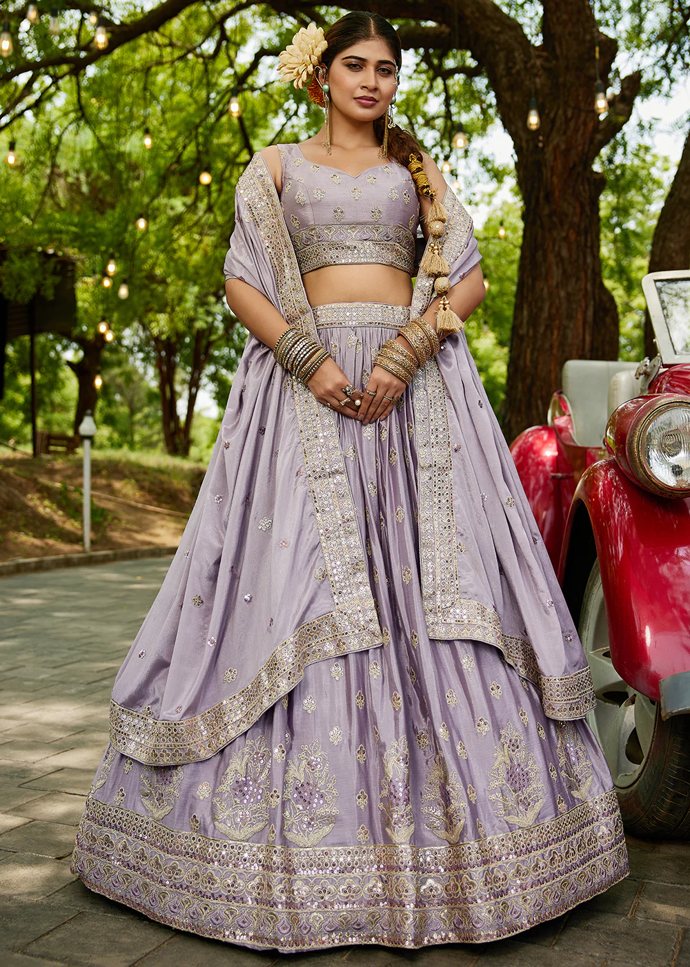 Mauve Cording Embroidered Wedding Lehenga Choli - Image 4