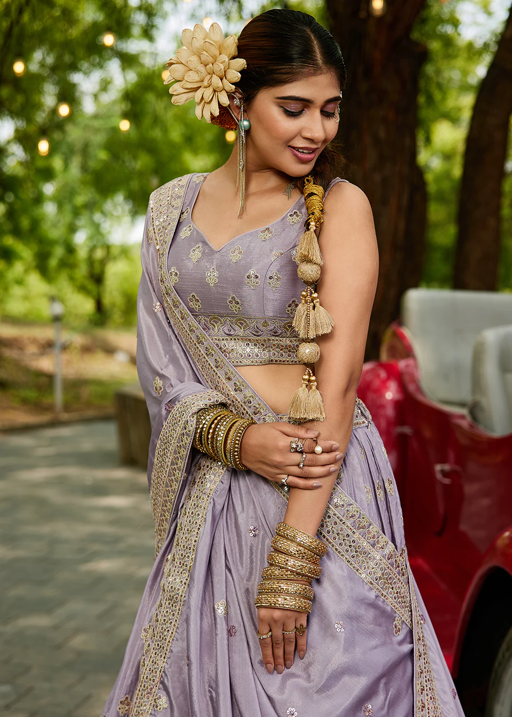 Mauve Cording Embroidered Wedding Lehenga Choli - Image 5