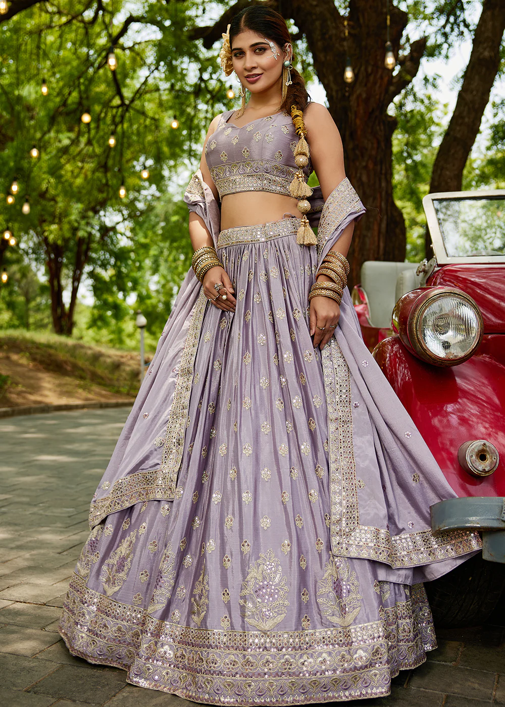 Mauve Cording Embroidered Wedding Lehenga Choli - Image 6