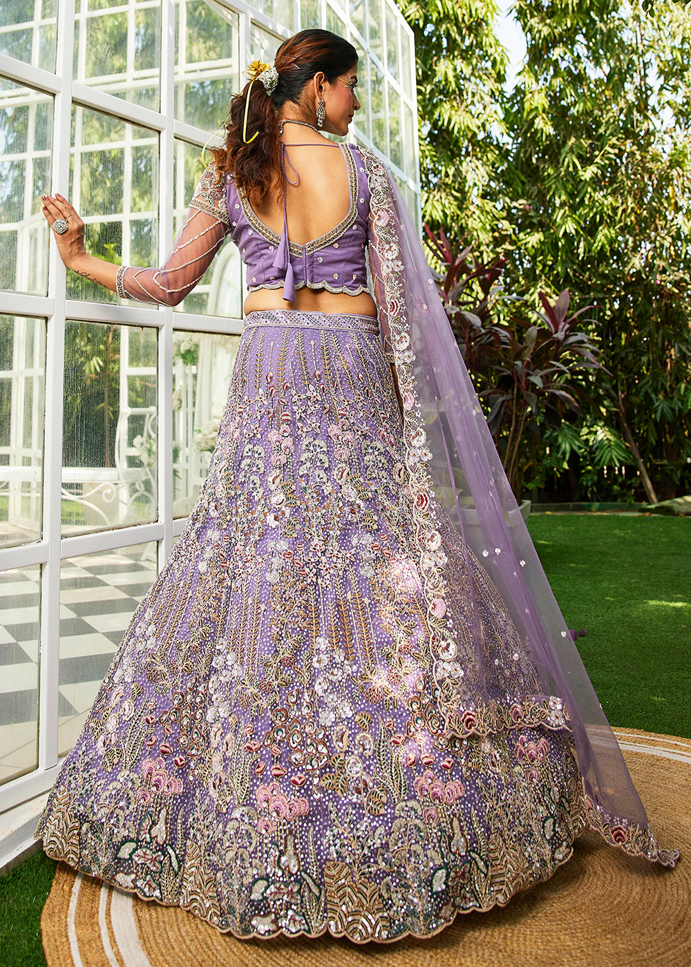 Mauve Cording & Zarkan Embroidered Net Lehenga Choli - Image 3