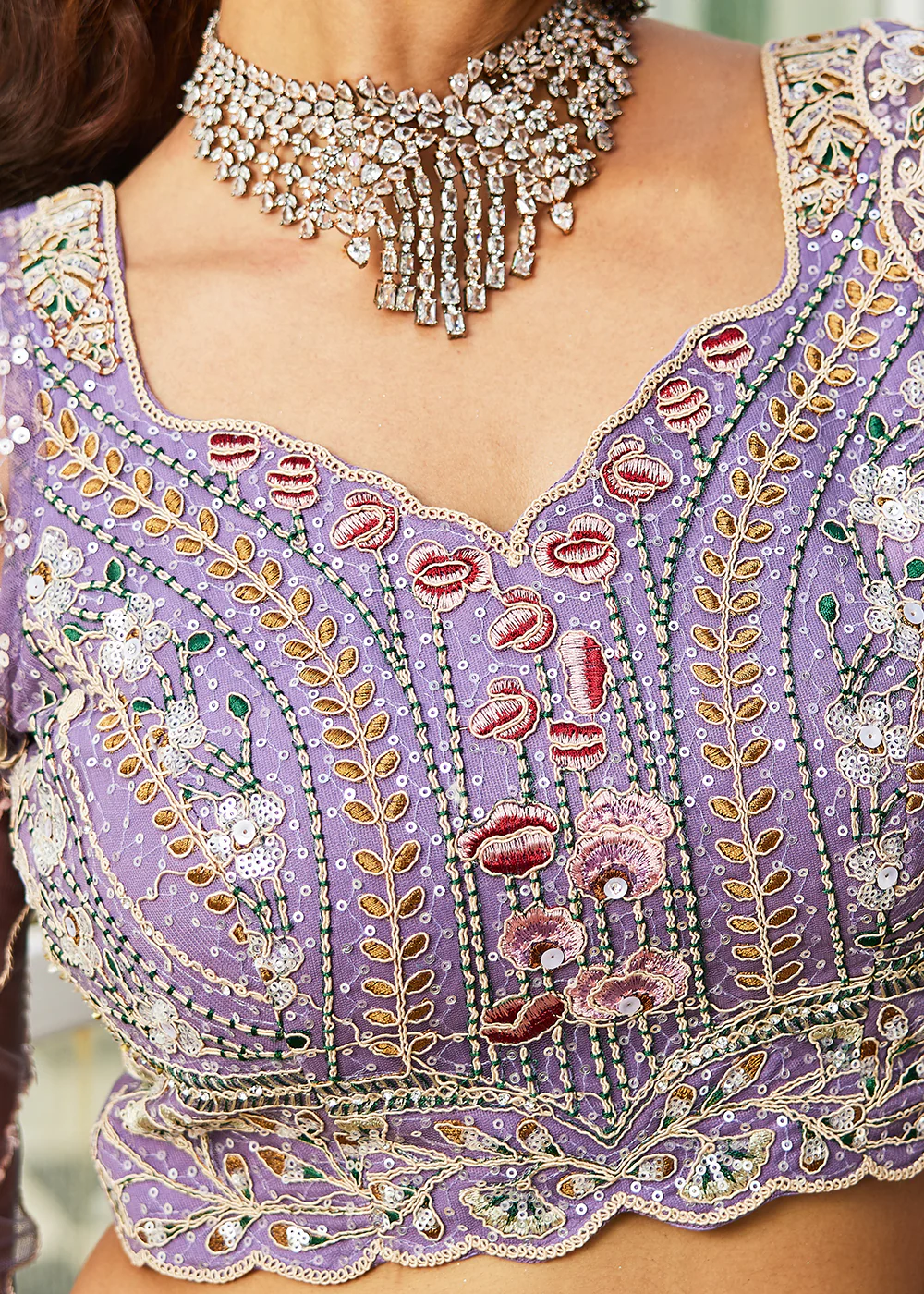Mauve Cording & Zarkan Embroidered Net Lehenga Choli - Image 7
