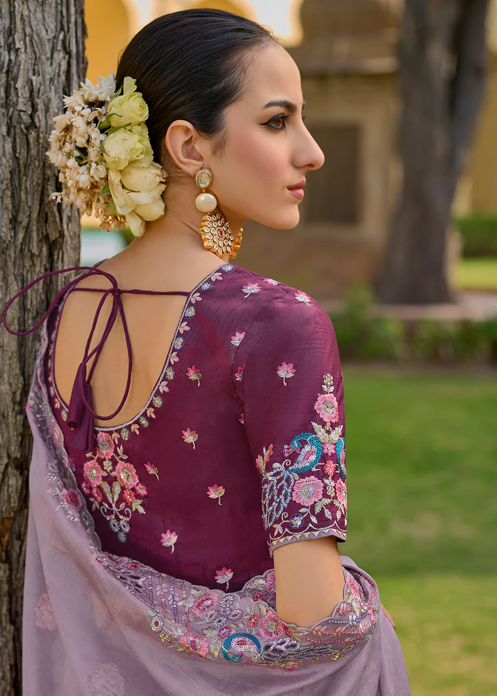 Mauve Fancy Tissue Organza Silk Designer Saree - Image 3