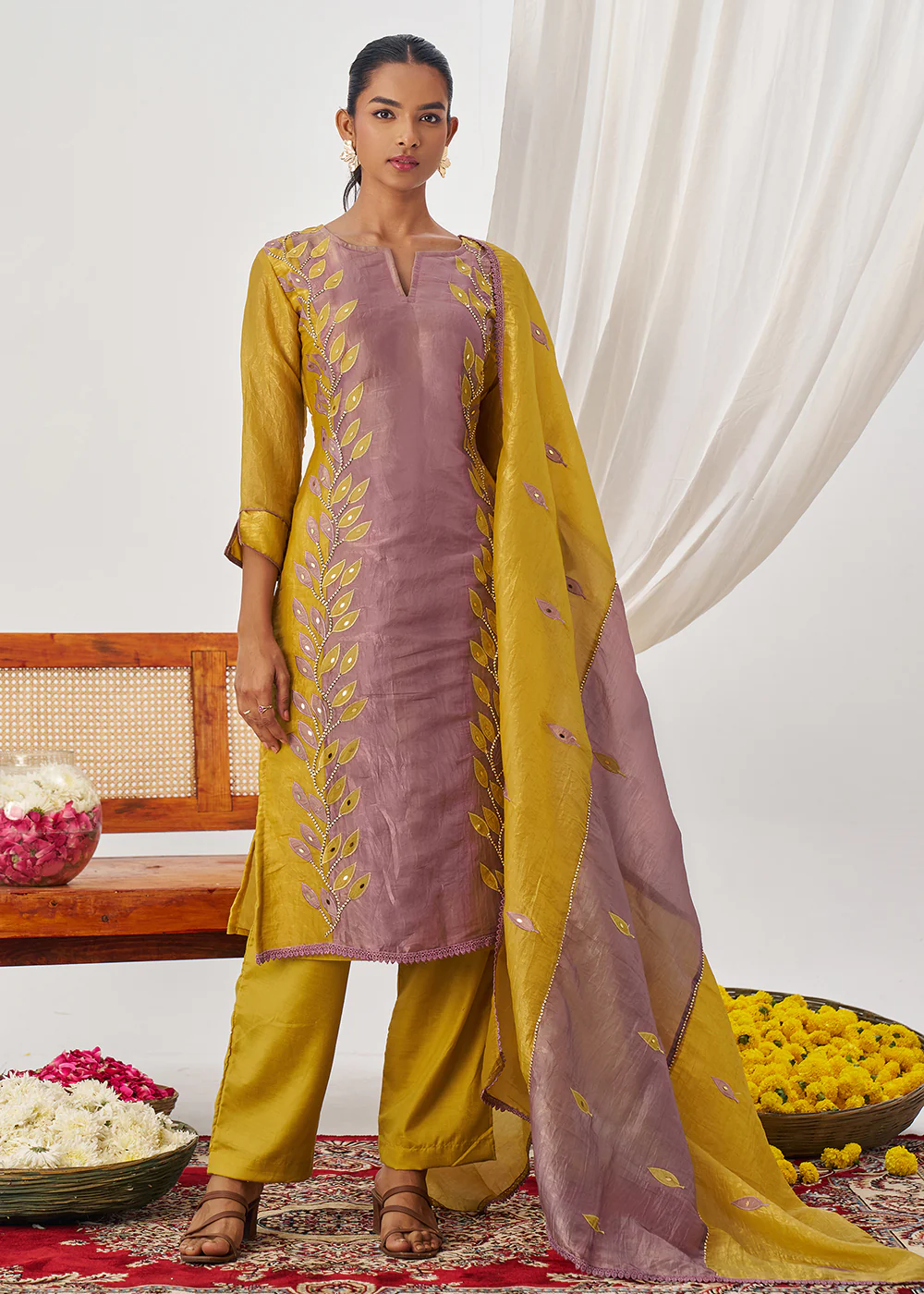 Mauve & Mustard Fancy Crush Pant Style Salwar Suit