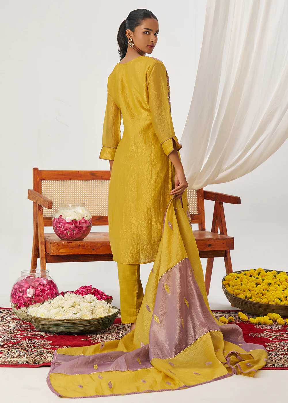 Mauve & Mustard Fancy Crush Pant Style Salwar Suit - Image 3