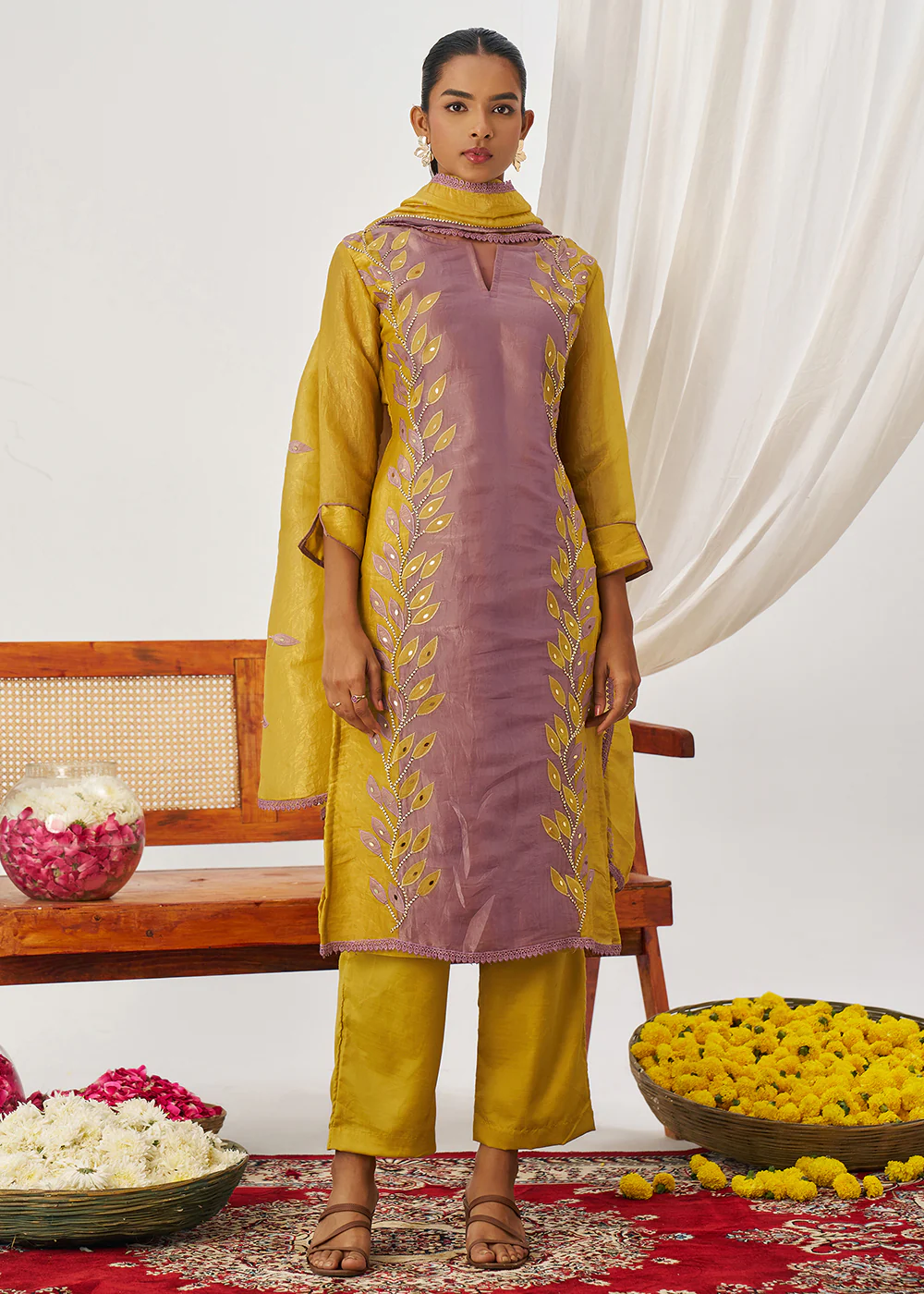 Mauve & Mustard Fancy Crush Pant Style Salwar Suit - Image 6