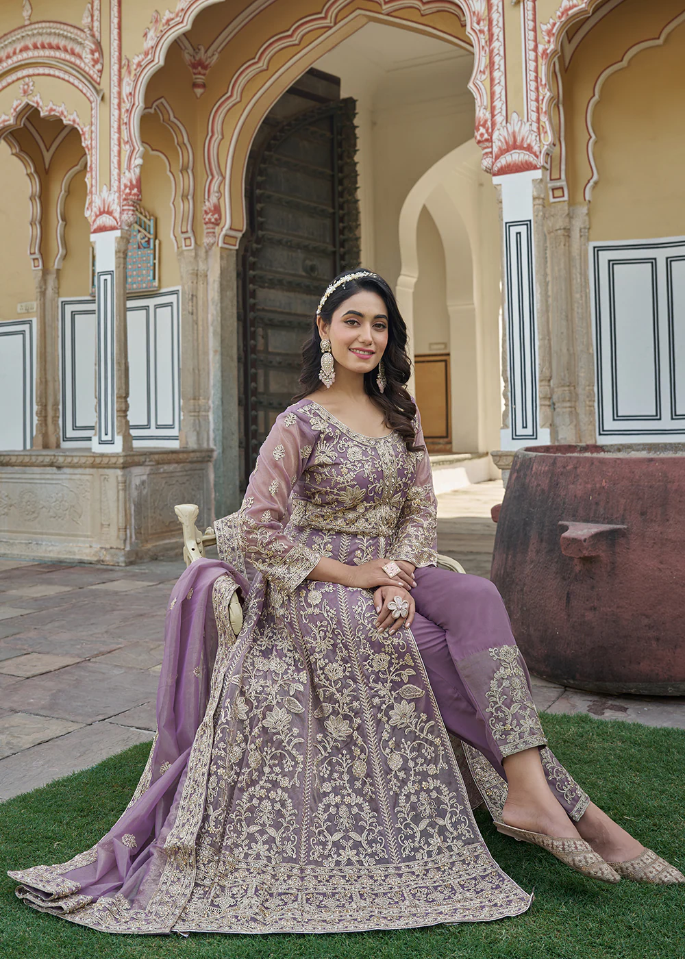 Mauve Lavender Slit Style Lehenga Pant Style Anarkali Suit - Image 3