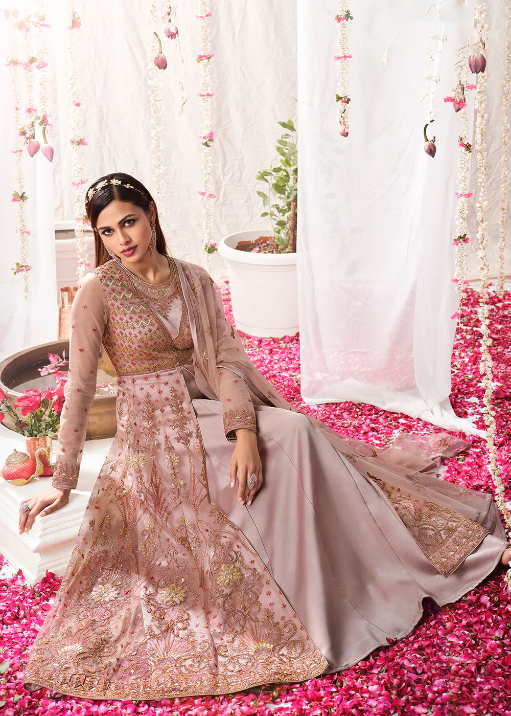 Mauve Pink Wedding Festive Floor Length Anarkali Suit - Image 3