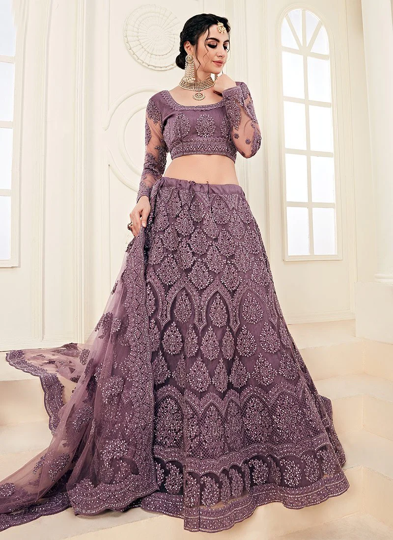 Mauve Purple A Line Trendy Wedding Lehenga Choli - Image 3
