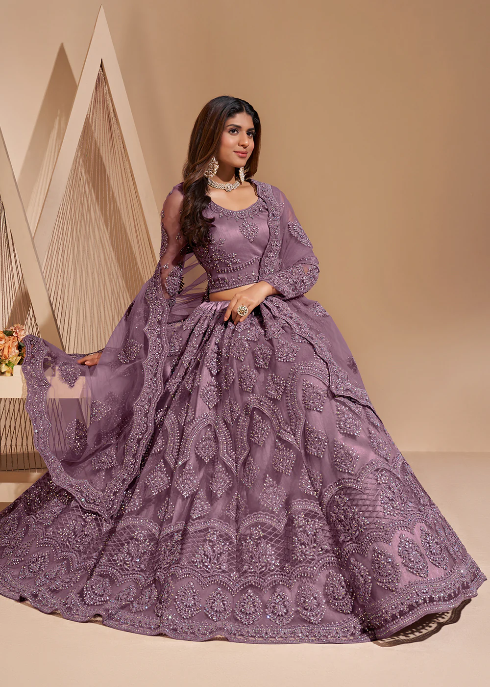 Mauve Purple Designer Bridesmaids Wedding Lehenga Choli - Image 4