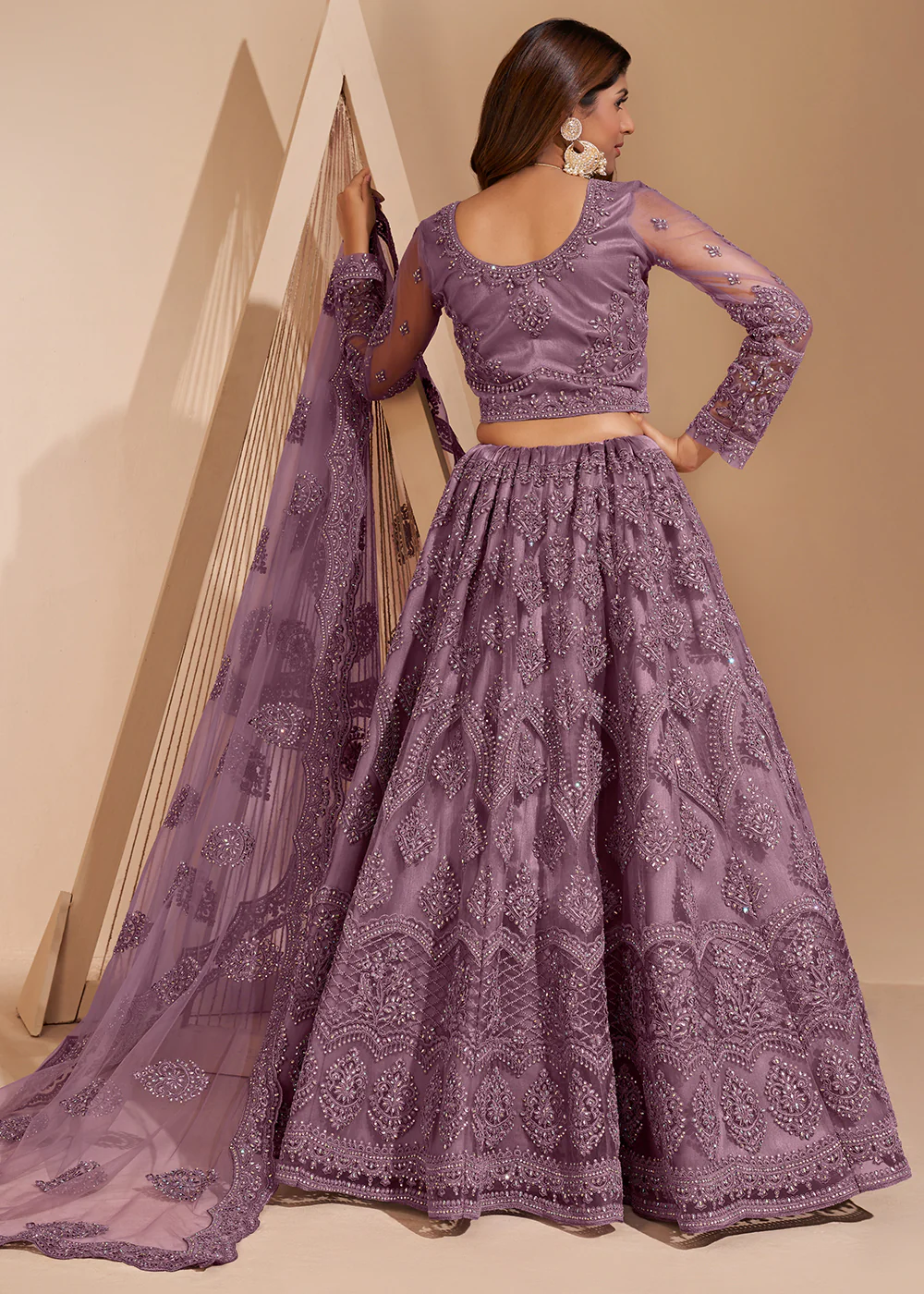 Mauve Purple Designer Bridesmaids Wedding Lehenga Choli - Image 5