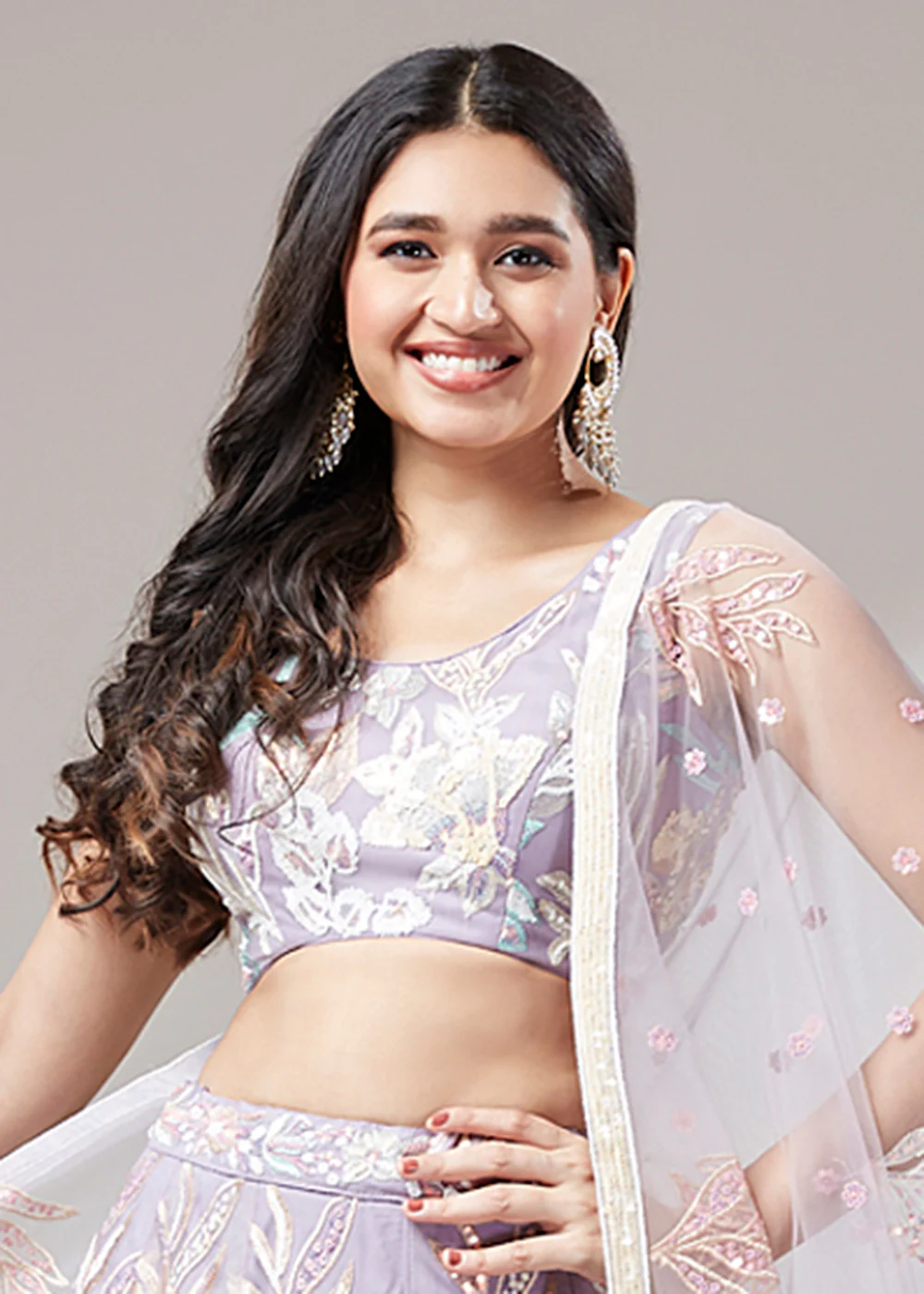 Mauve Sequinned Embroidered Bridesmaid Lehenga Choli - Image 2