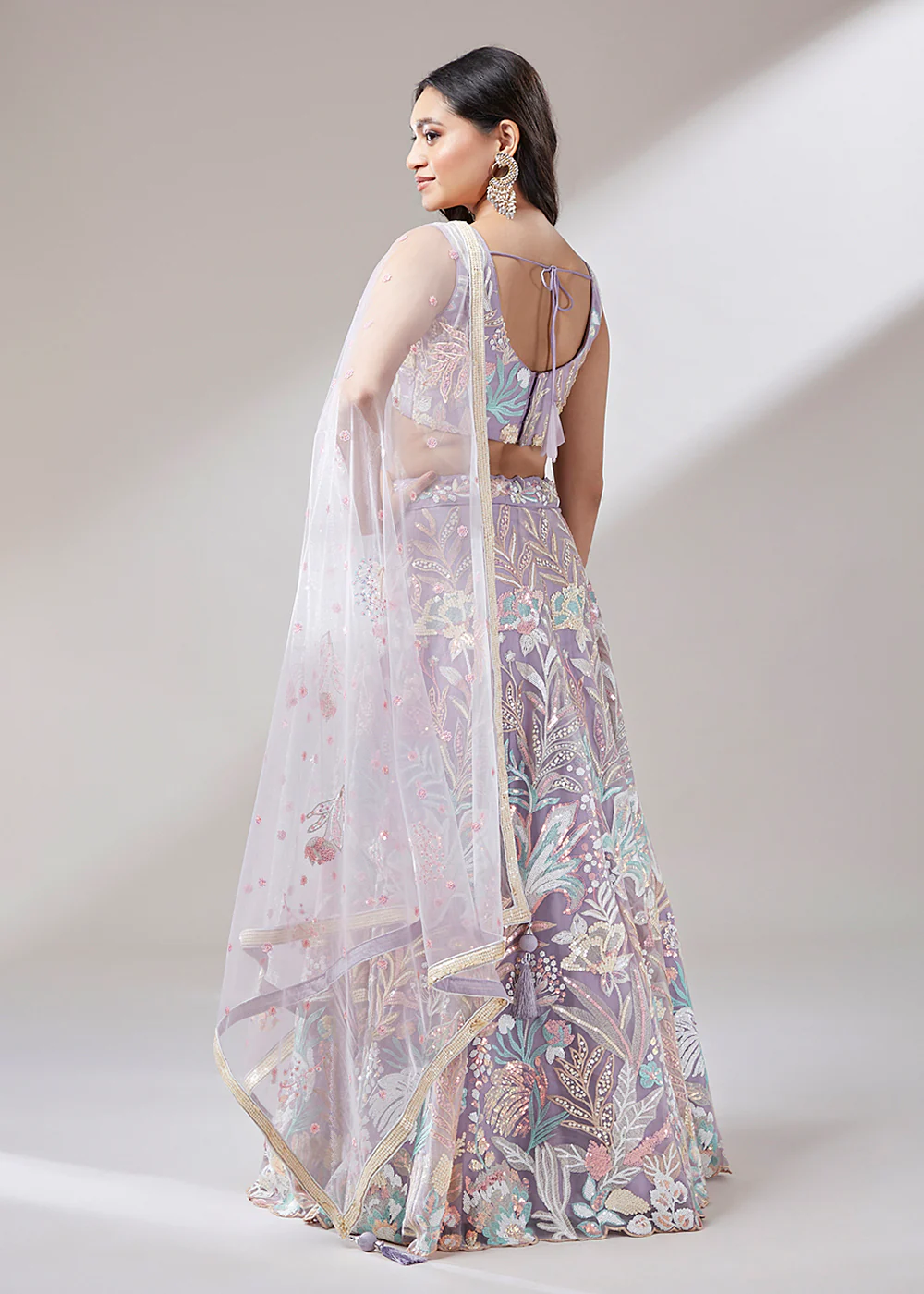 Mauve Sequinned Embroidered Bridesmaid Lehenga Choli - Image 3