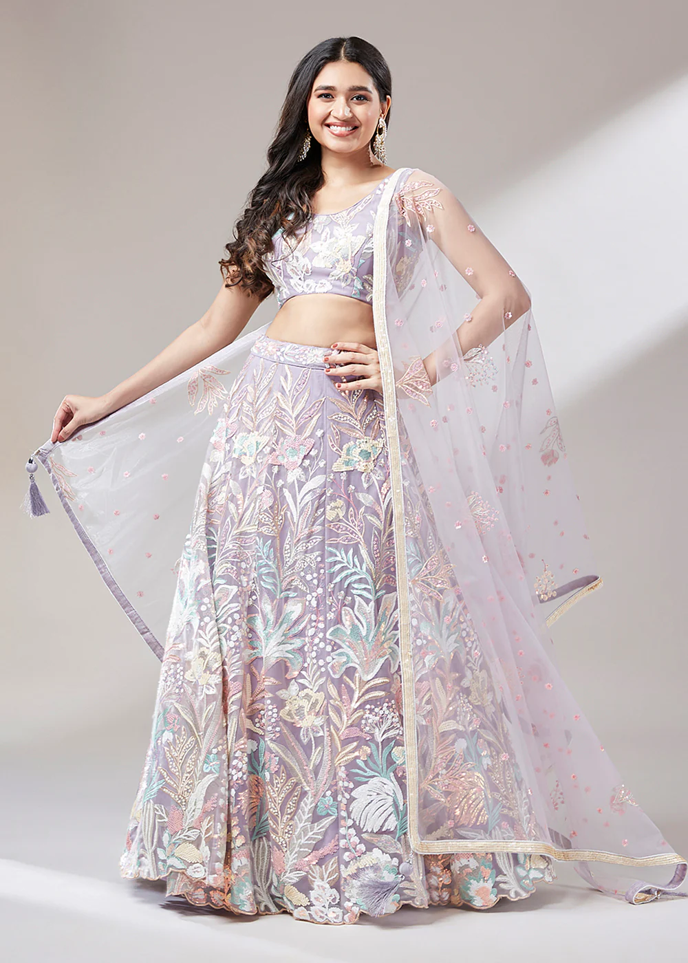 Mauve Sequinned Embroidered Bridesmaid Lehenga Choli - Image 4