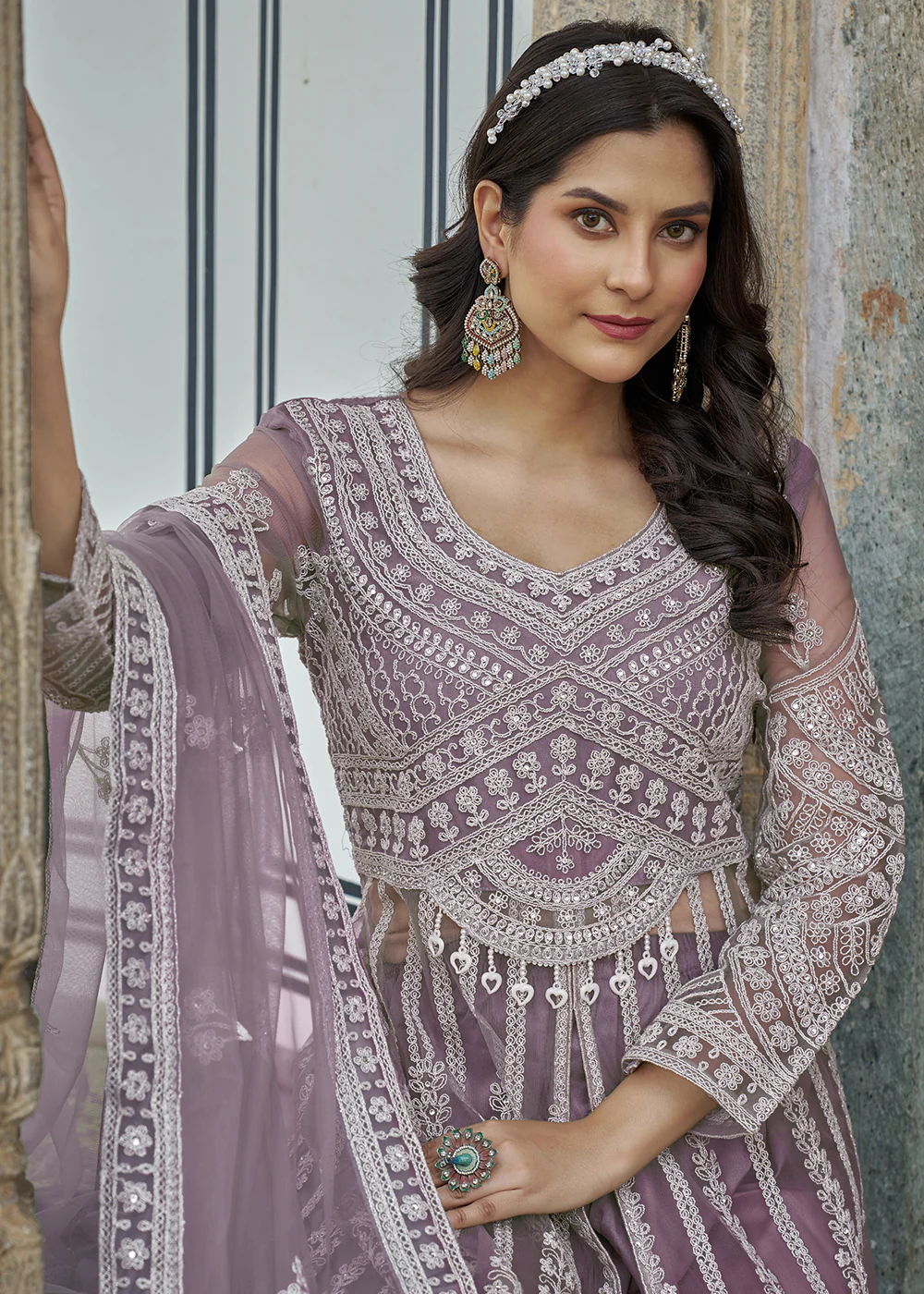 Mauve Slit Style Skirt & Pant Style Anarkali Suit - Image 6