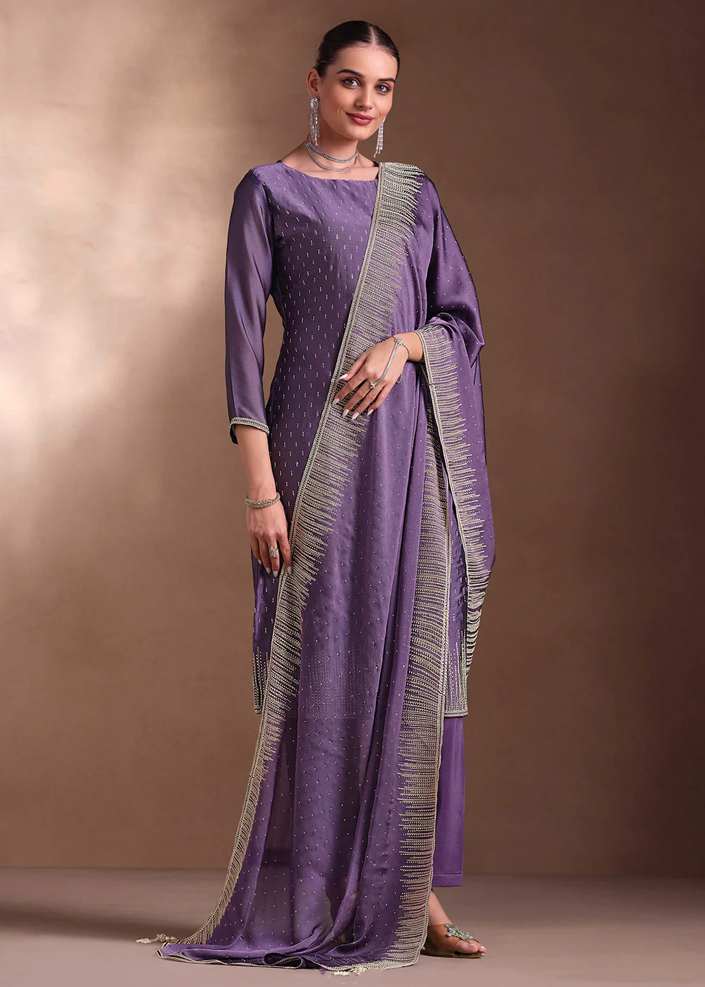 Mauve Two Tone Cottonic Georgette Festive Salwar Suit