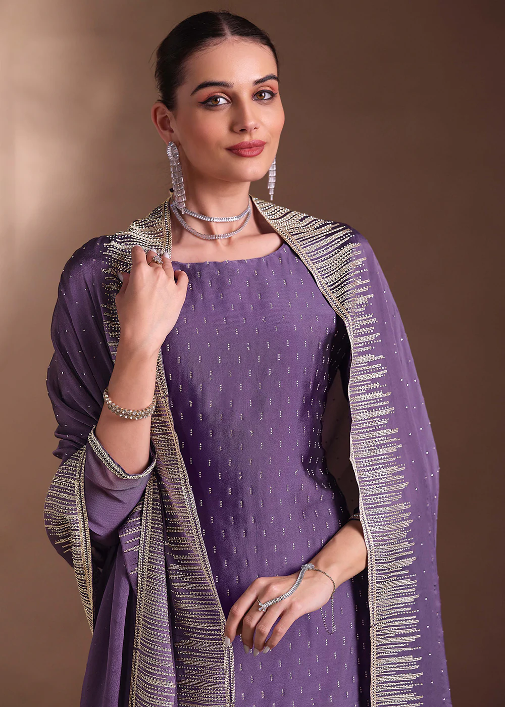 Mauve Two Tone Cottonic Georgette Festive Salwar Suit - Image 2