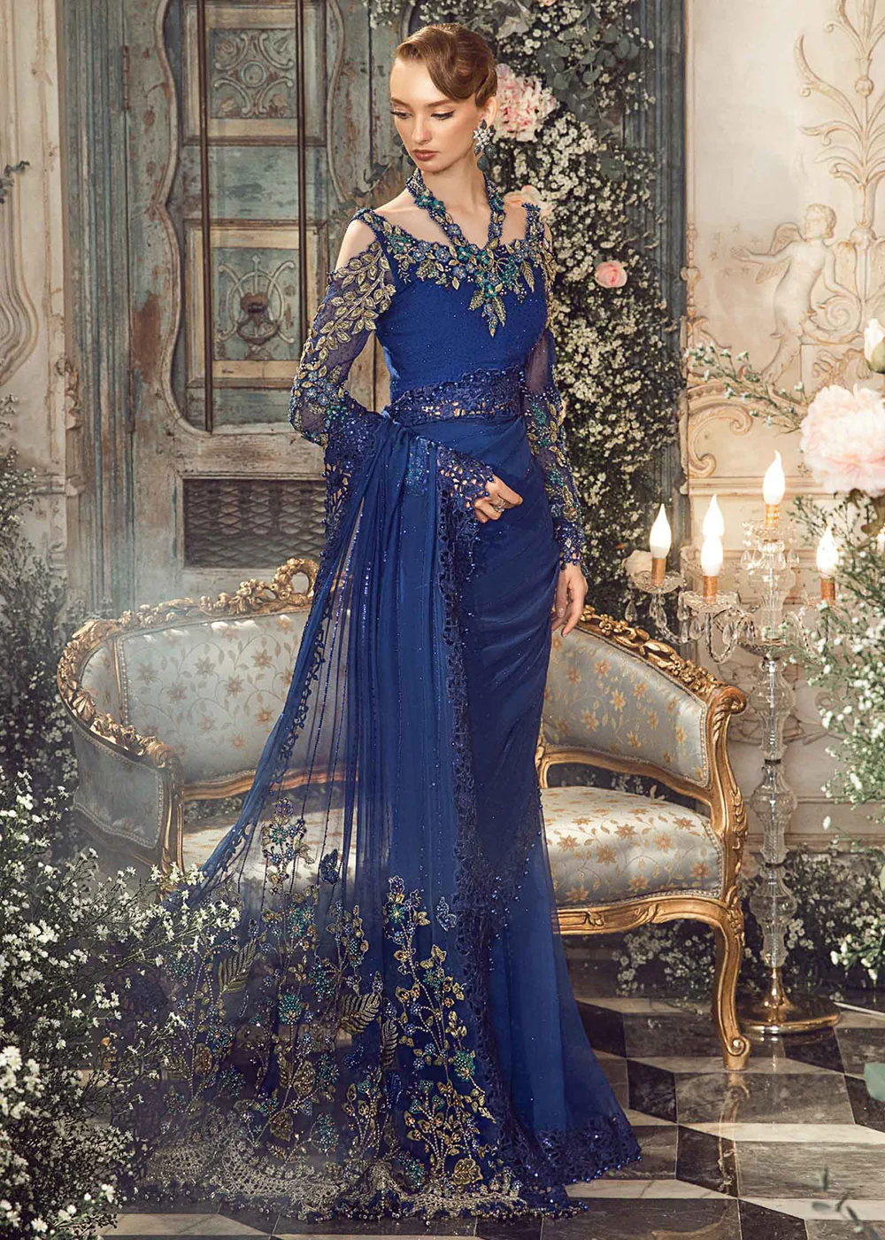 Mbroidered Wedding 2023 by Maria B | Cobalt Blue BD-2704 - Image 10