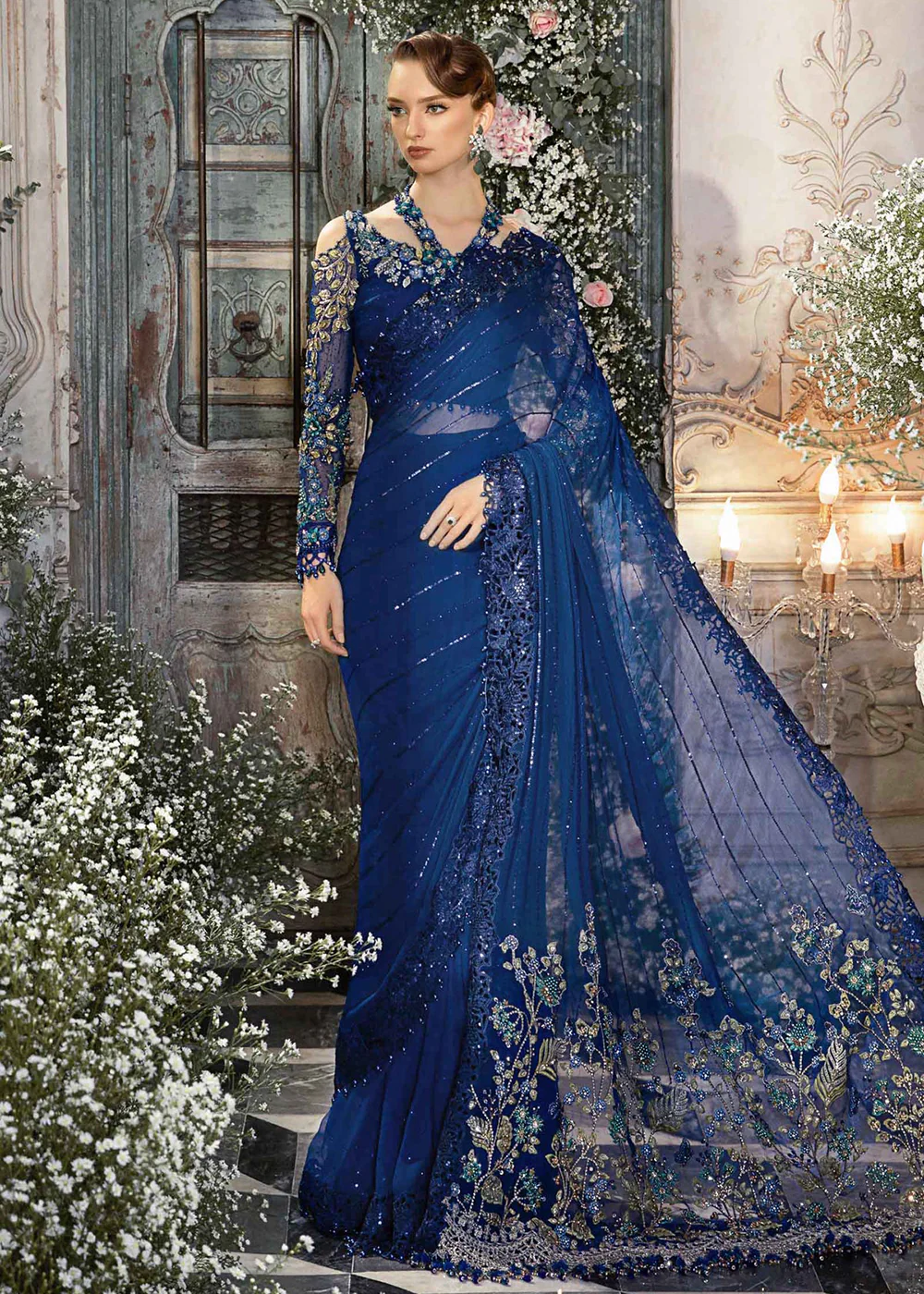Mbroidered Wedding 2023 by Maria B | Cobalt Blue BD-2704 - Image 11