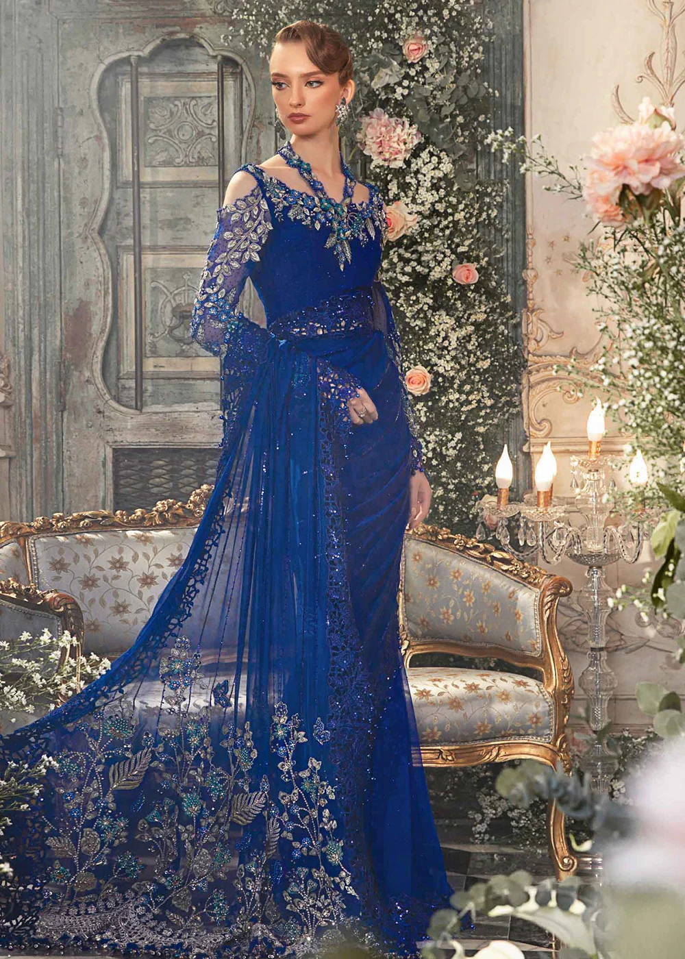 Mbroidered Wedding 2023 by Maria B | Cobalt Blue BD-2704 - Image 12