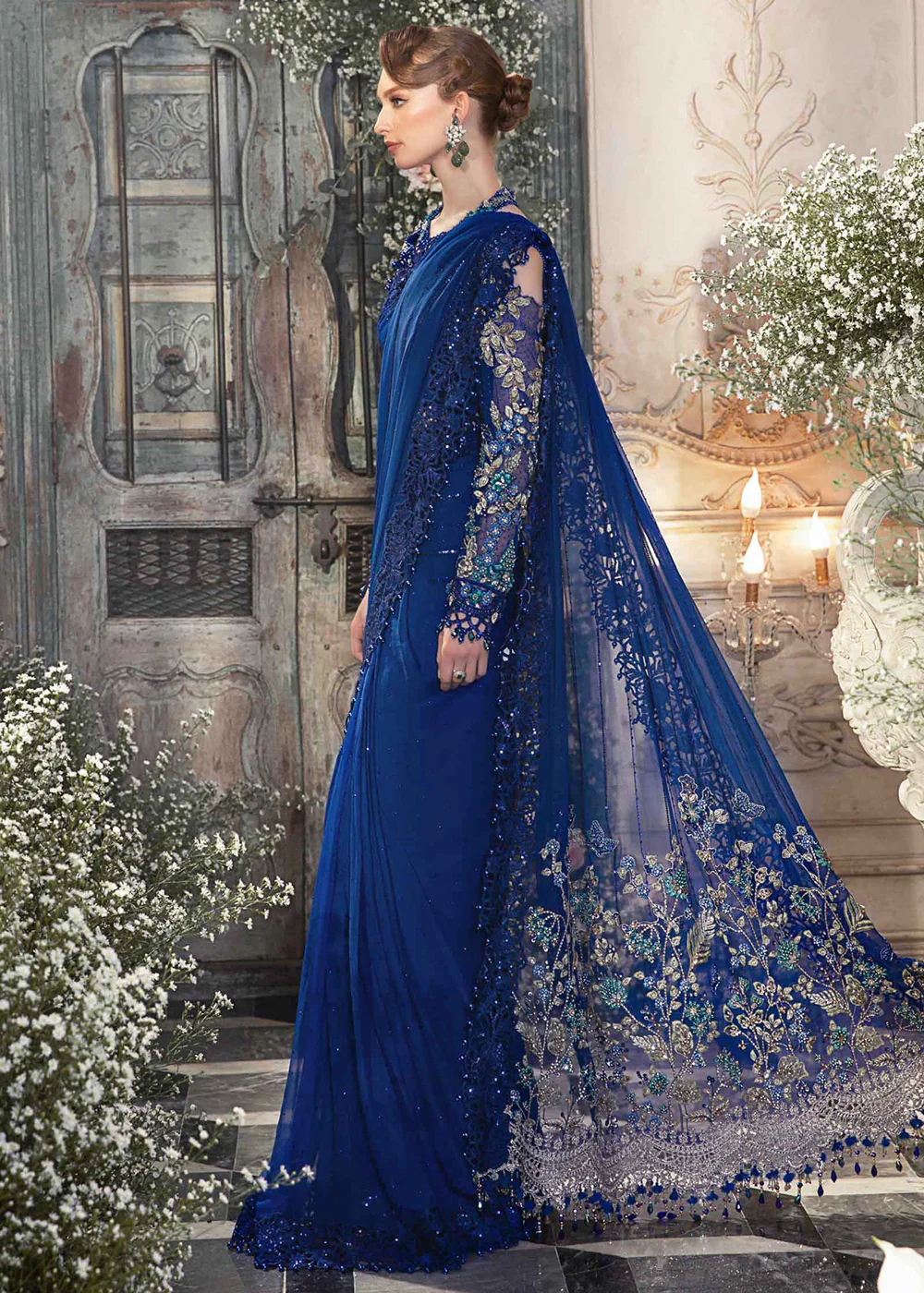 Mbroidered Wedding 2023 by Maria B | Cobalt Blue BD-2704 - Image 13