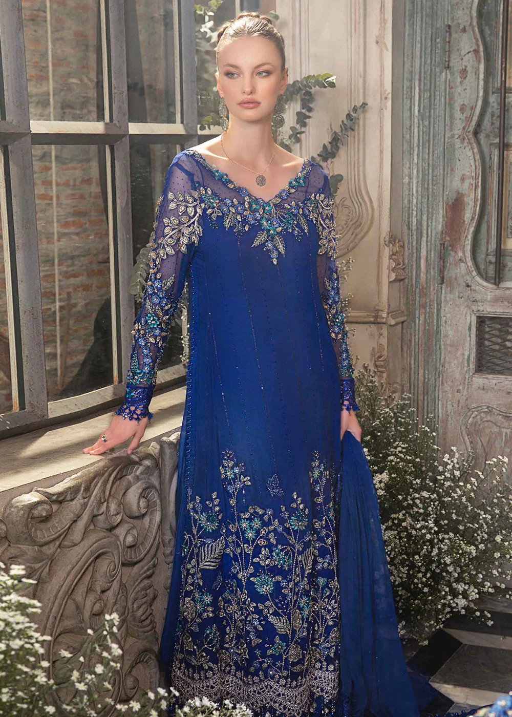 Mbroidered Wedding 2023 by Maria B | Cobalt Blue BD-2704 - Image 14