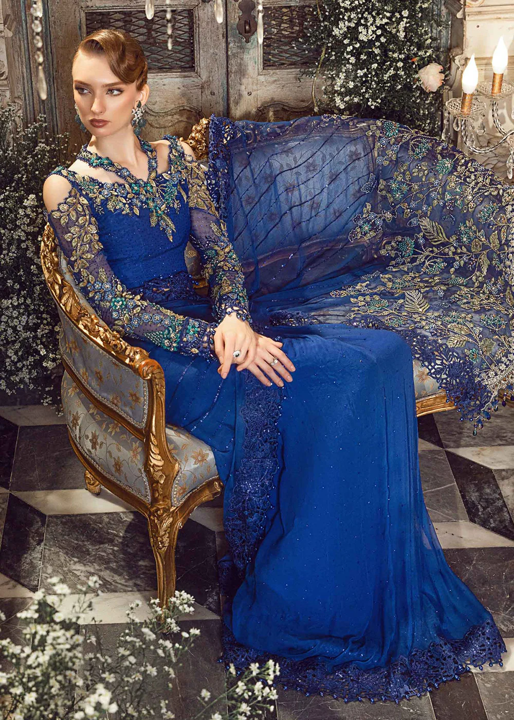 Mbroidered Wedding 2023 by Maria B | Cobalt Blue BD-2704 - Image 4