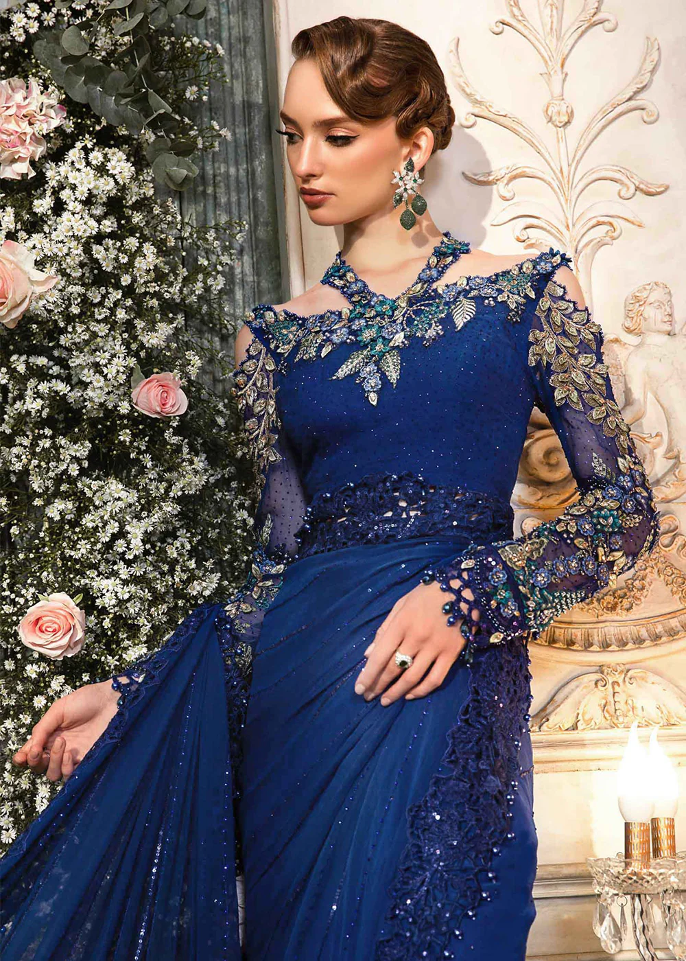 Mbroidered Wedding 2023 by Maria B | Cobalt Blue BD-2704 - Image 5