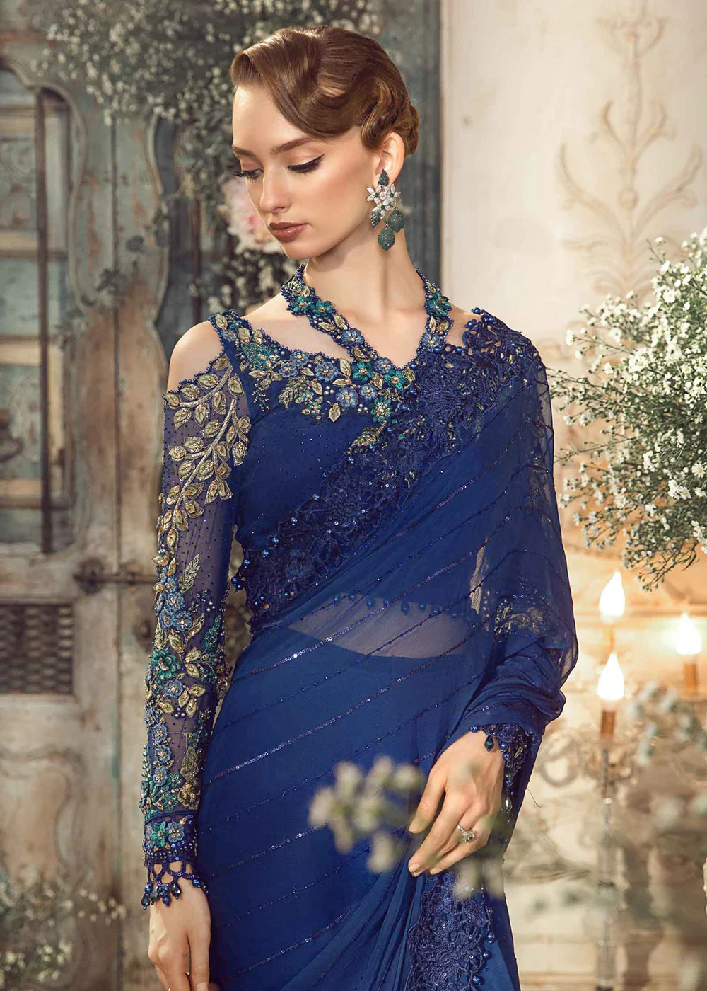 Mbroidered Wedding 2023 by Maria B | Cobalt Blue BD-2704 - Image 7
