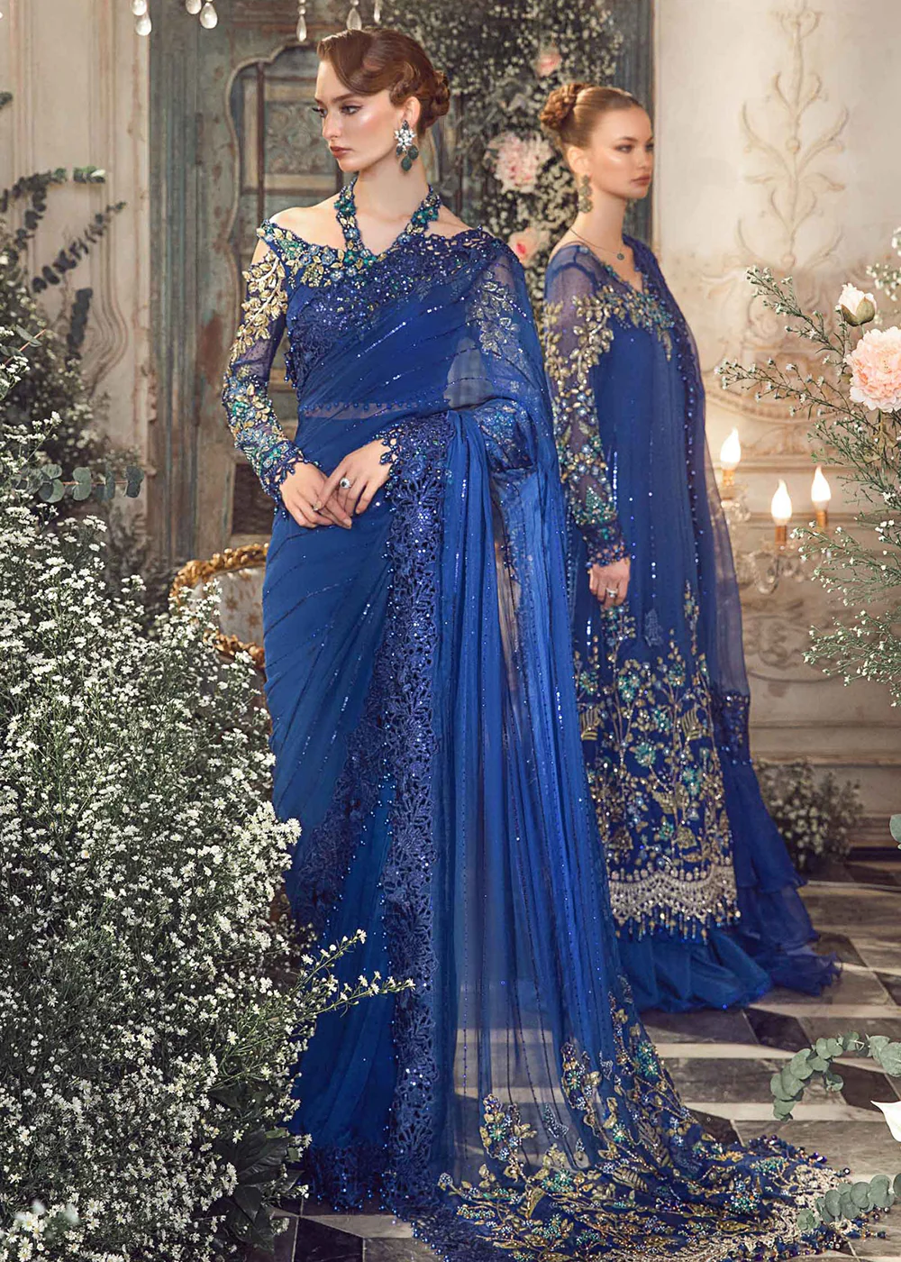 Mbroidered Wedding 2023 by Maria B | Cobalt Blue BD-2704 - Image 8