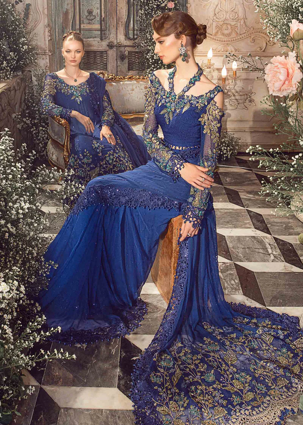 Mbroidered Wedding 2023 by Maria B | Cobalt Blue BD-2704 - Image 9