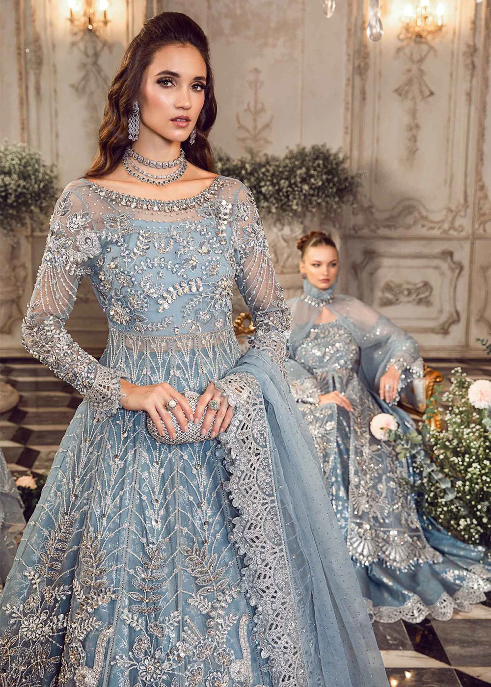 Mbroidered Wedding 2023 by Maria B | Ice Blue BD-2702 - Image 2