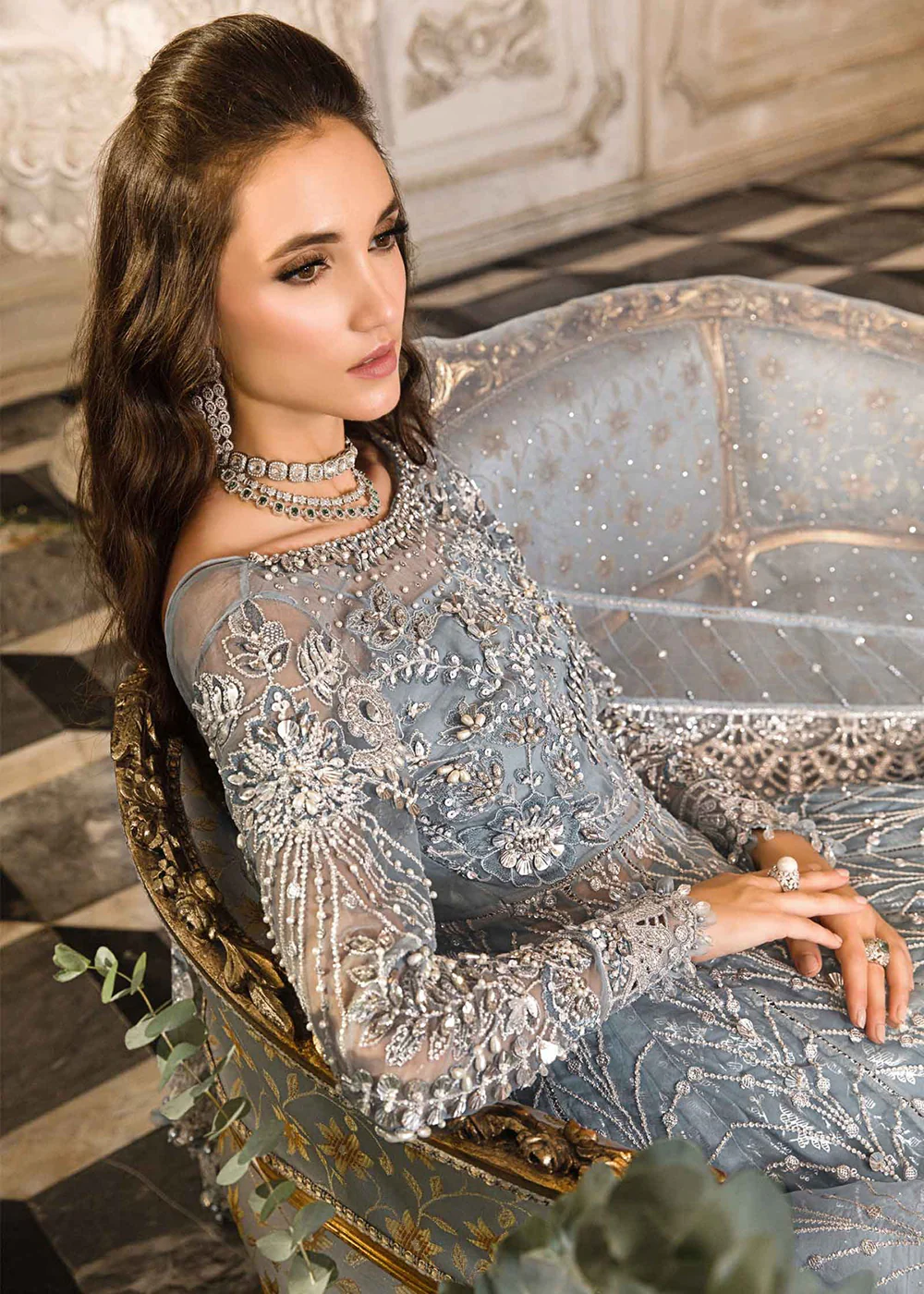 Mbroidered Wedding 2023 by Maria B | Ice Blue BD-2702 - Image 7