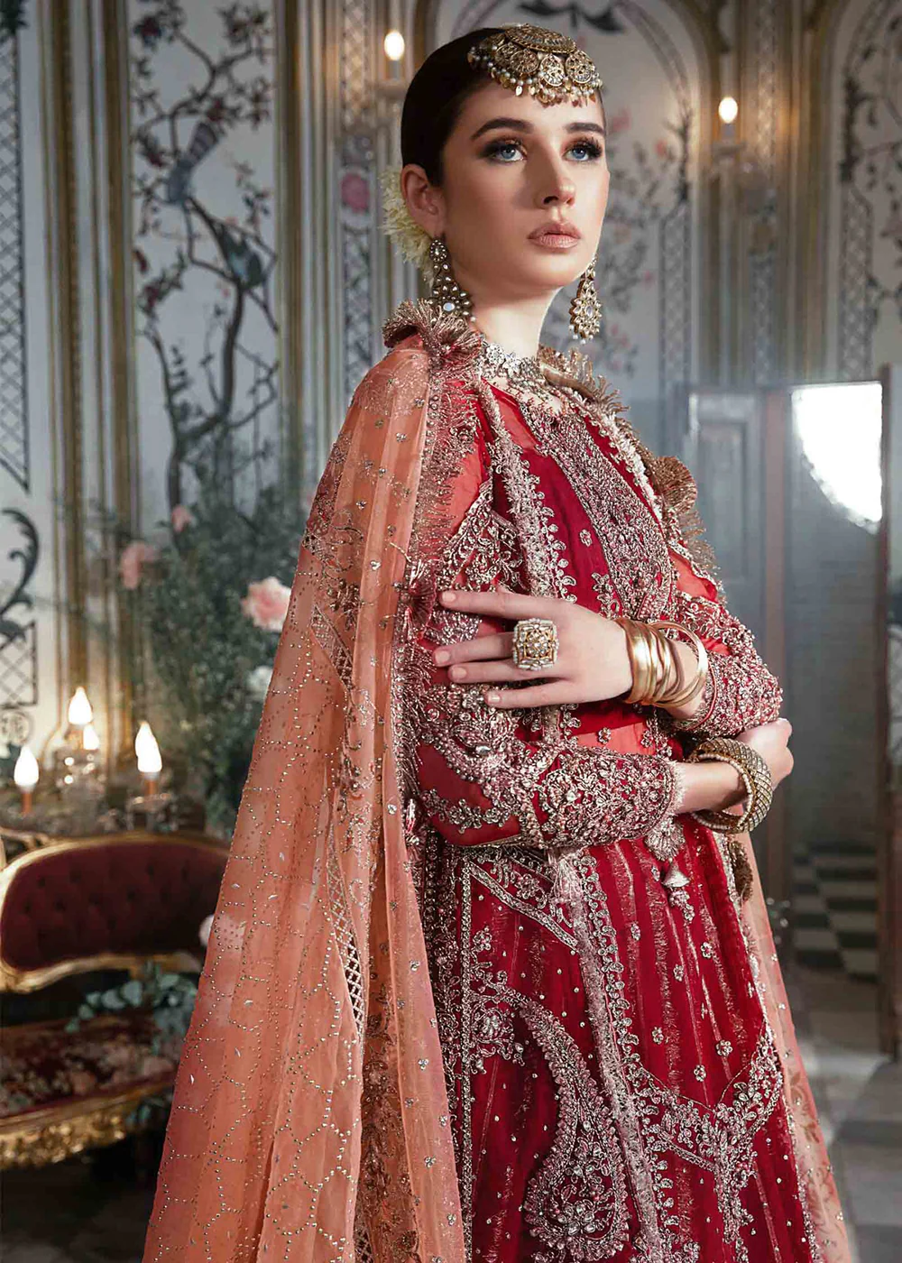 Mbroidered Wedding 2023 by Maria B | Maroon BD-2708 - Image 11