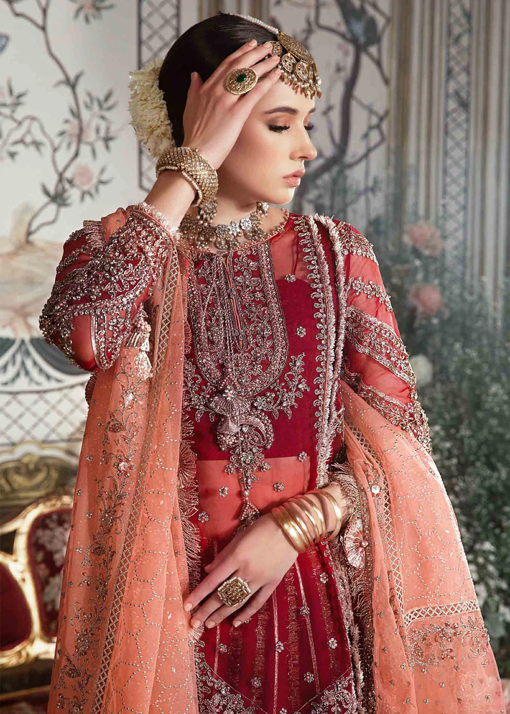 Mbroidered Wedding 2023 by Maria B | Maroon BD-2708 - Image 12