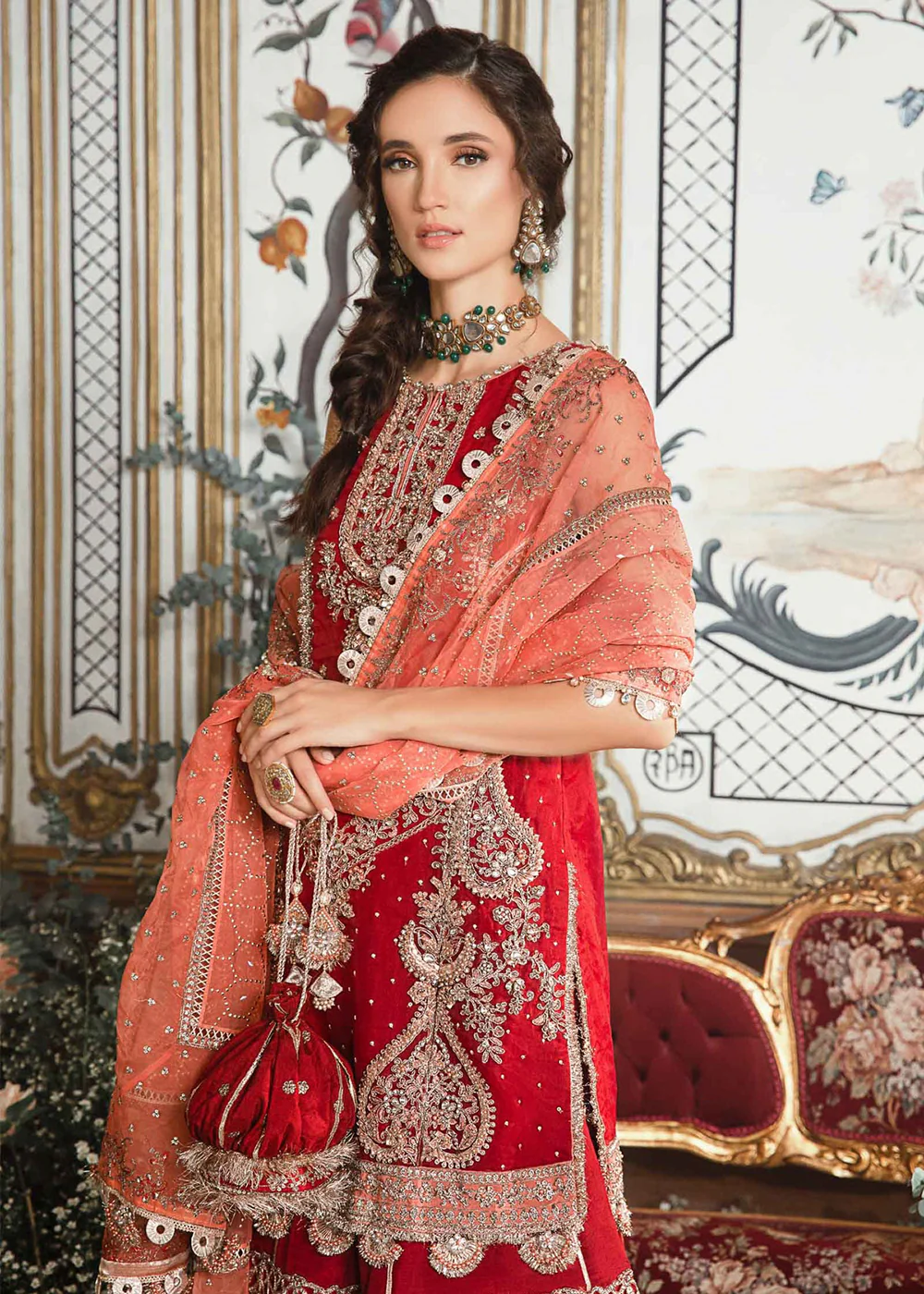 Mbroidered Wedding 2023 by Maria B | Maroon BD-2708 - Image 17