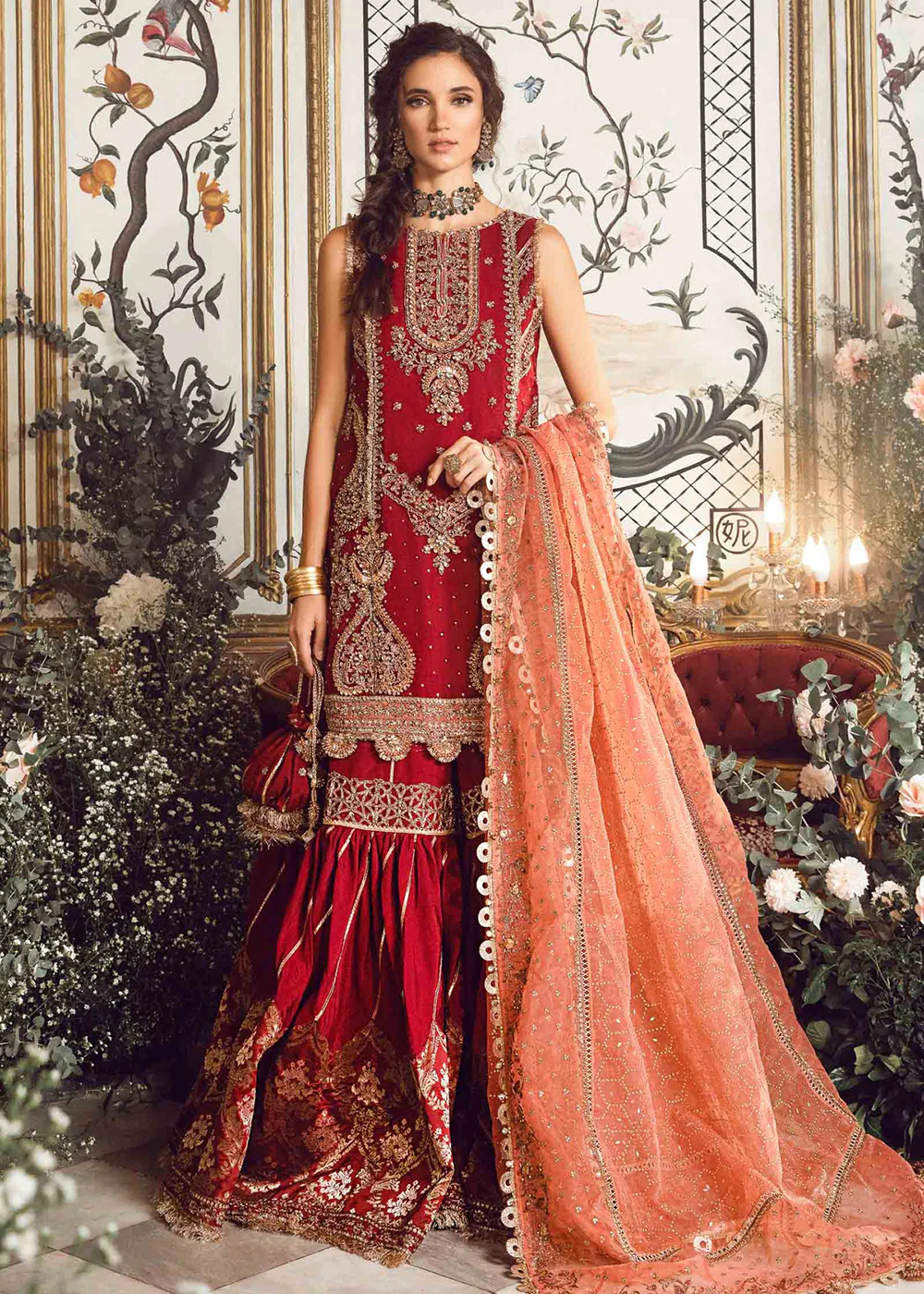 Mbroidered Wedding 2023 by Maria B | Maroon BD-2708 - Image 3