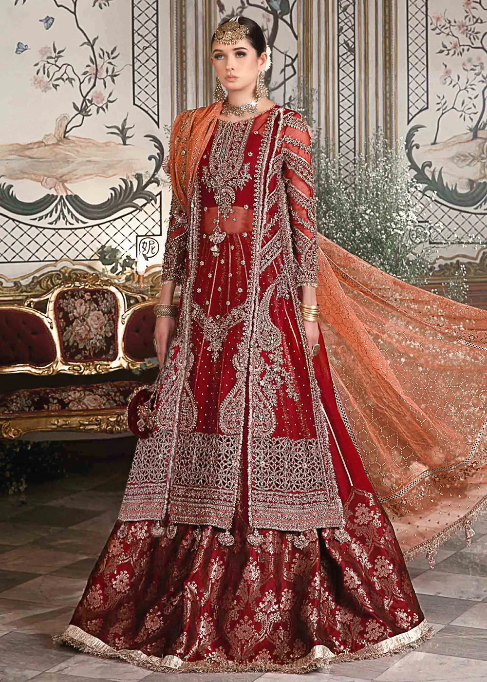 Mbroidered Wedding 2023 by Maria B | Maroon BD-2708 - Image 4