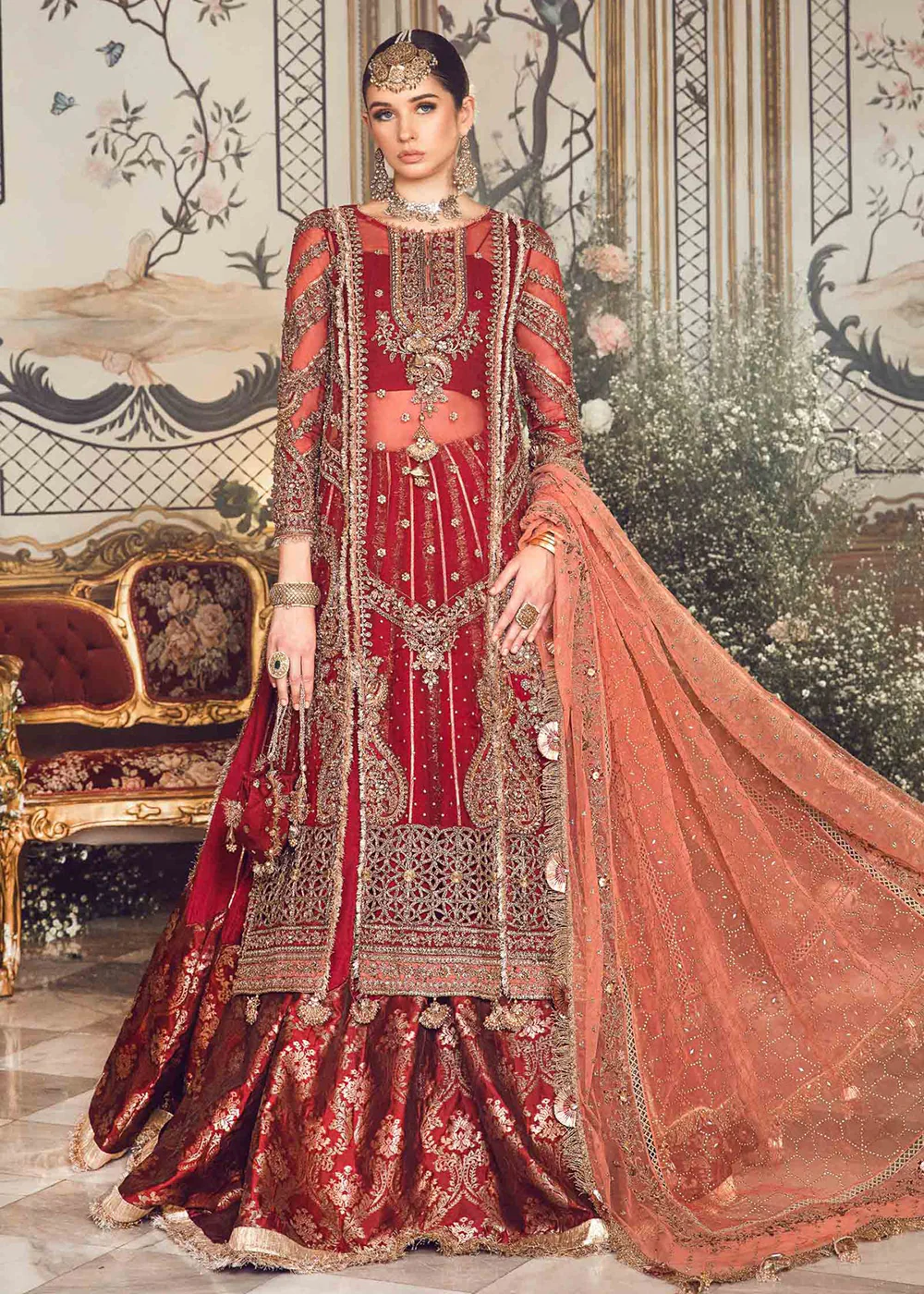 Mbroidered Wedding 2023 by Maria B | Maroon BD-2708 - Image 6