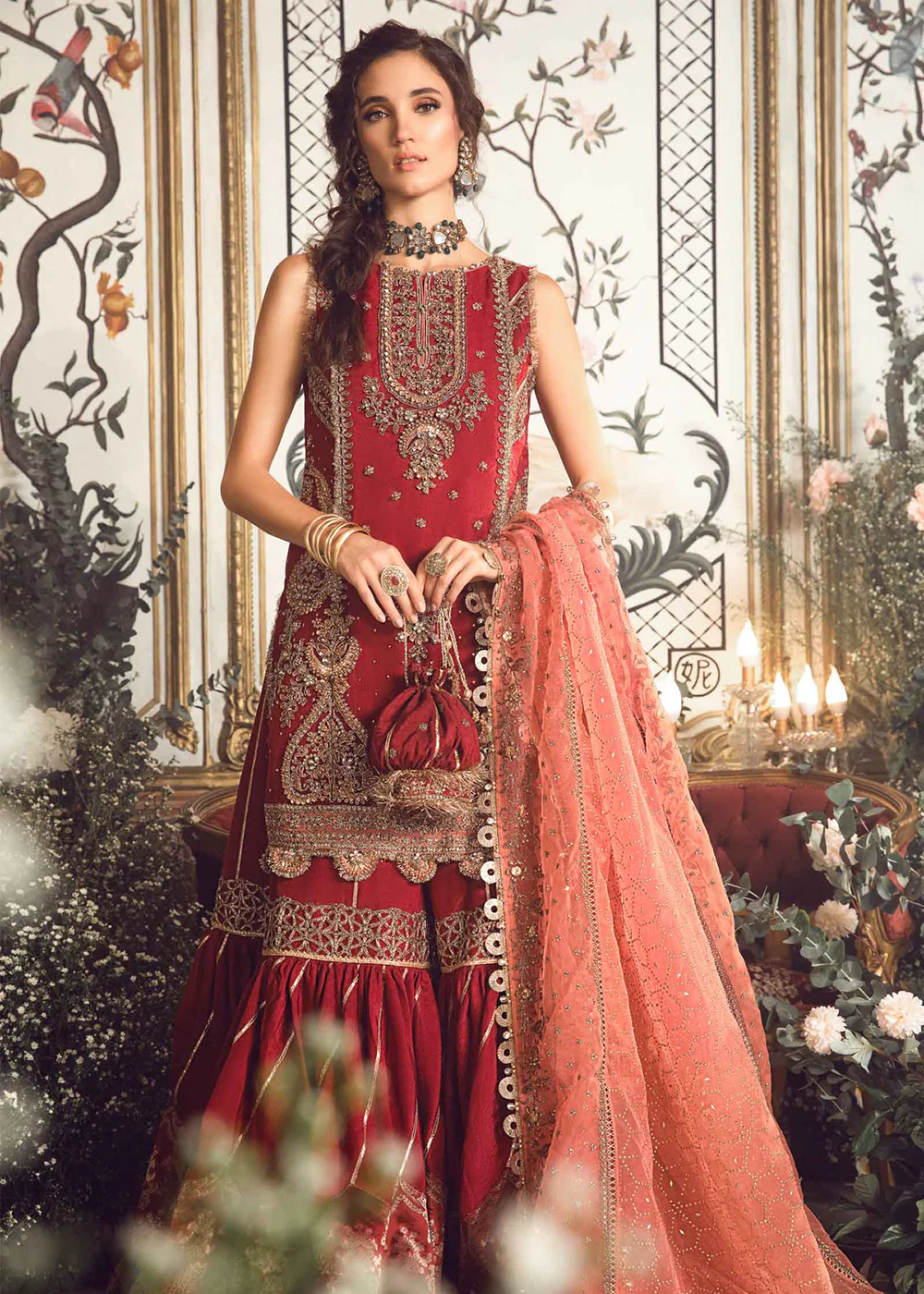 Mbroidered Wedding 2023 by Maria B | Maroon BD-2708 - Image 7