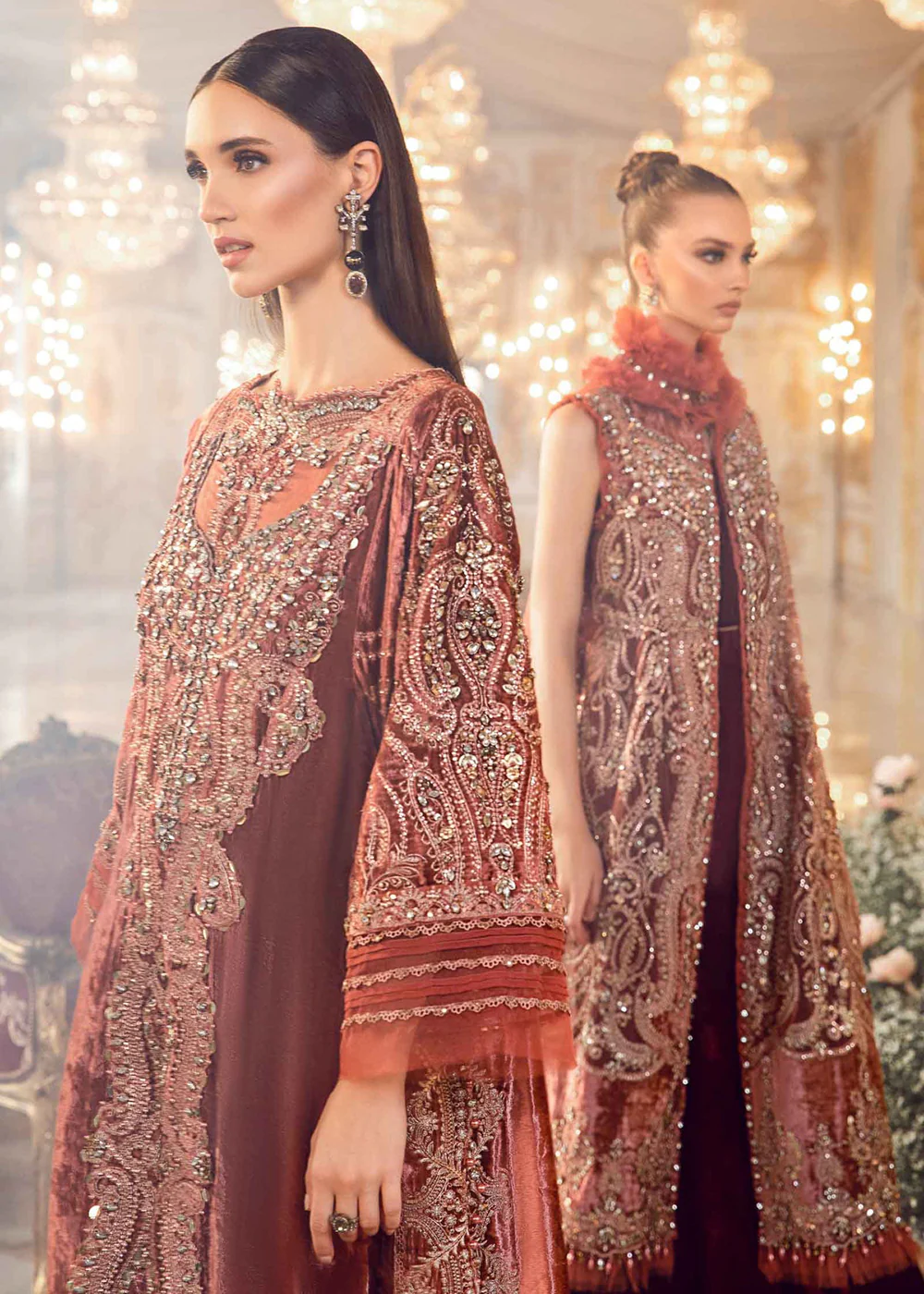 Mbroidered Wedding 2023 by Maria B | Salmon Pink BD-2701 - Image 11