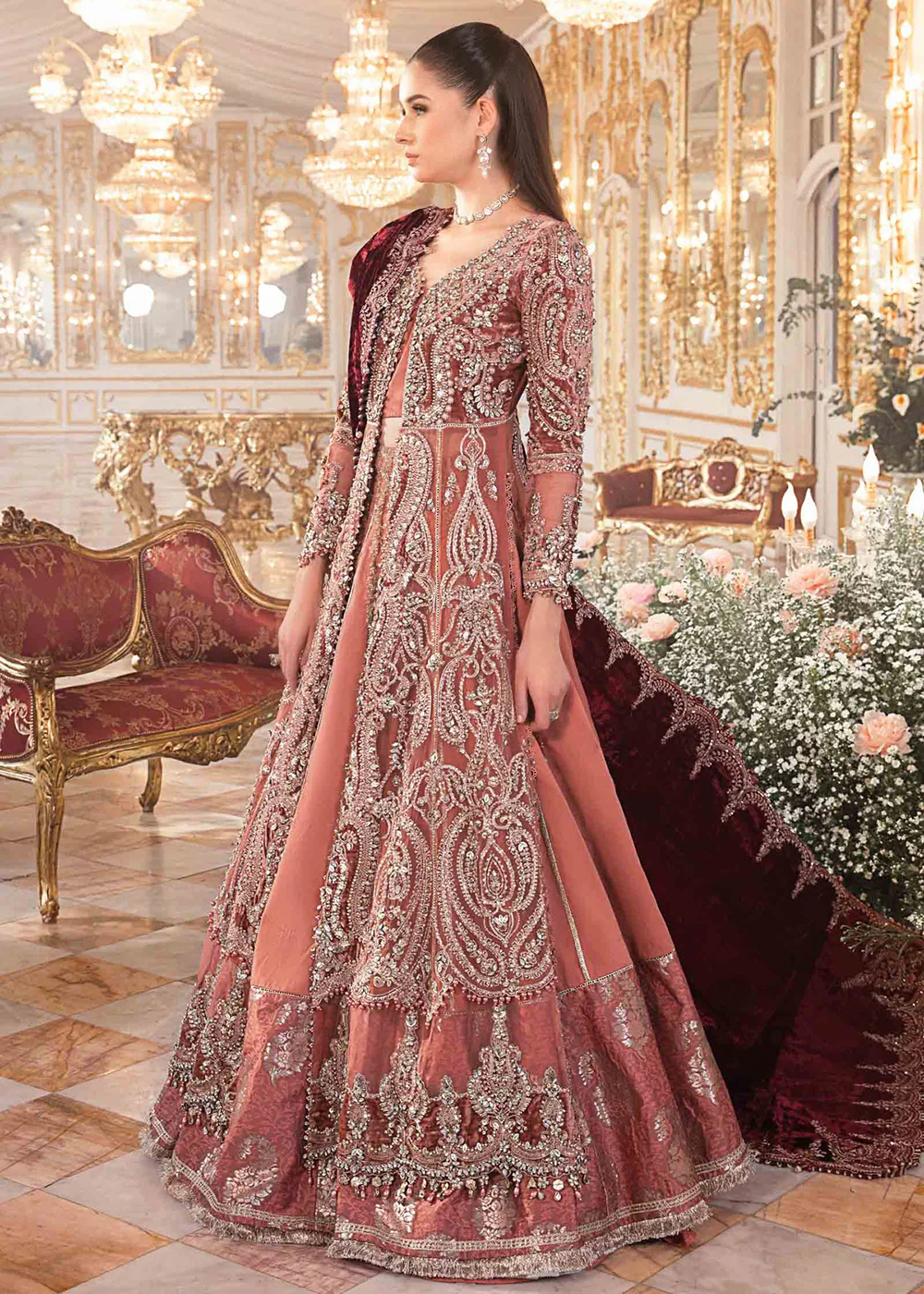 Mbroidered Wedding 2023 by Maria B | Salmon Pink BD-2701 - Image 12